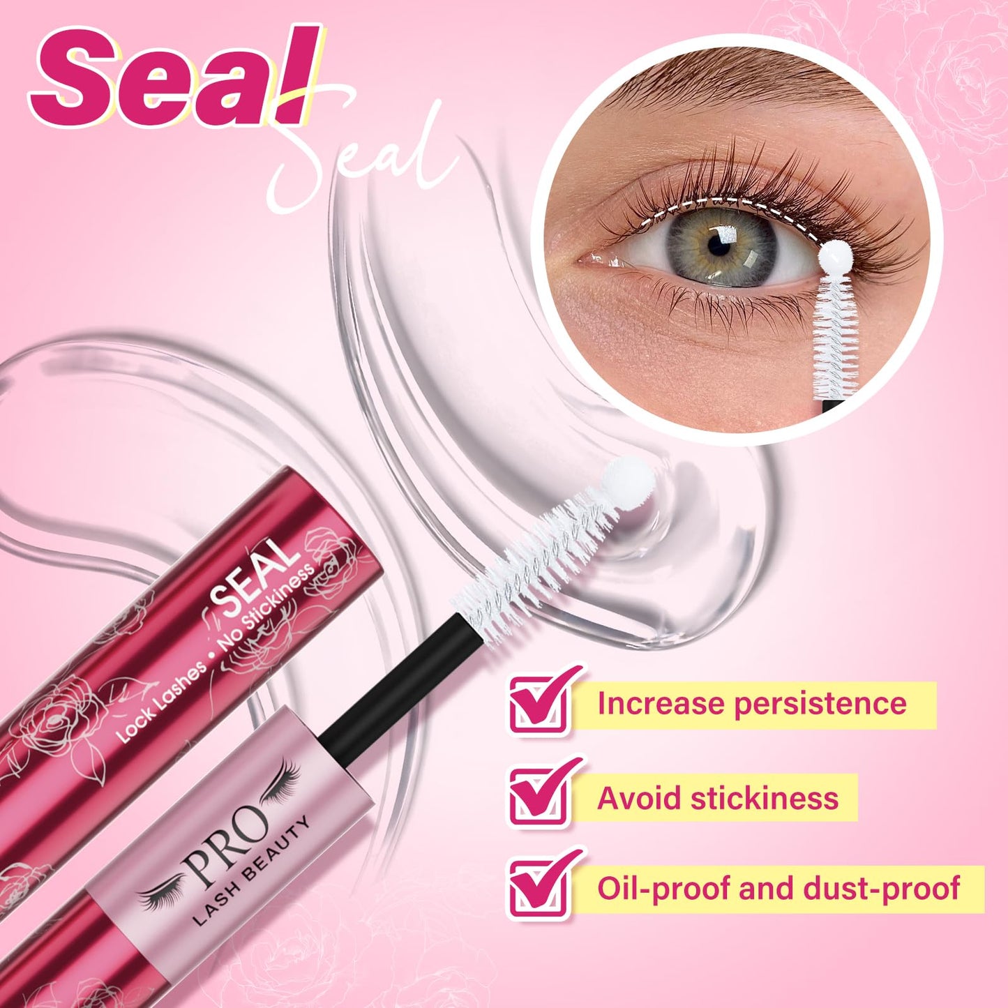 PROLASHBEAUTY Waterproof Lash Cluster Glue Lash Bond and Seal Long Lasting Strong Hold Non Irritating Lash Glue for DIY Cluster Lashes at Home (10ml, Black Bond & Clear Seal)