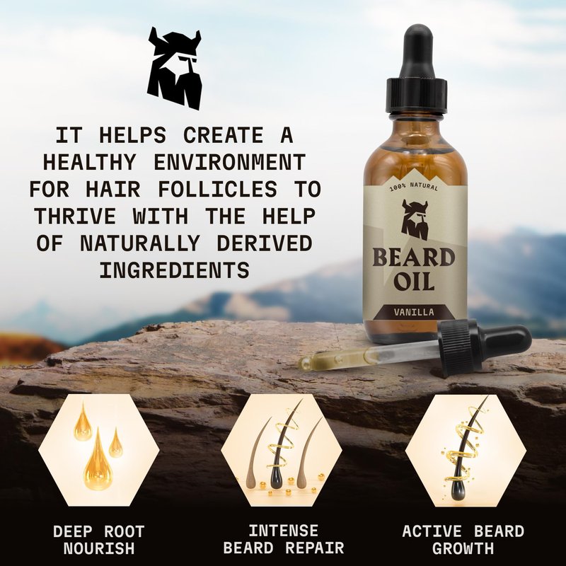 Striking Viking Beard Oil for Men - Naturally Derived Conditioner with Almond, Tea Tree, Argan & Jojoba Oil for Beard Growth, Softening & Moisturizing