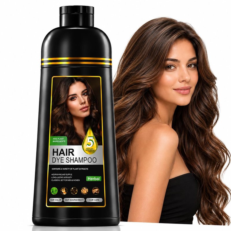 Hair Dye Shampoo 5 in 1 - Herbal Gray Coverage for Women & Men | Nourishing Semi-Permanent Formula, 500ml (Chestnut Brown)