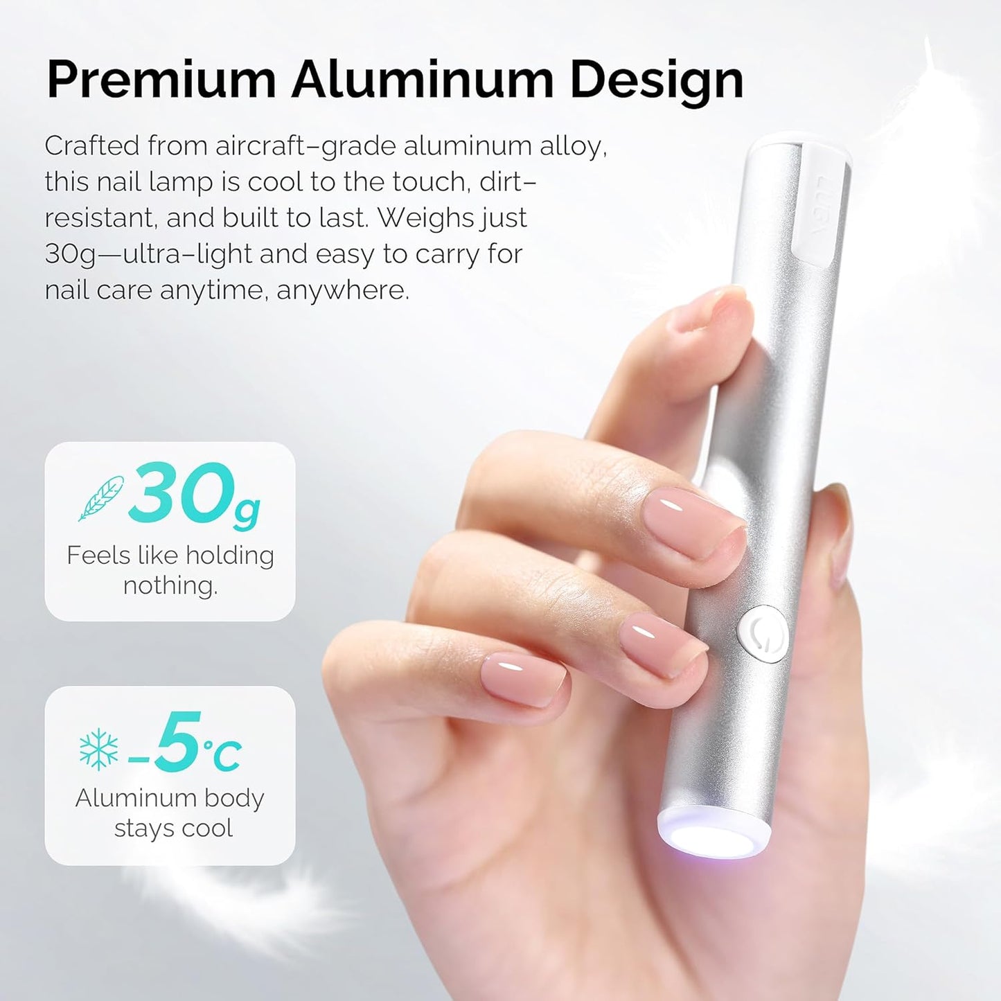 Handheld UV Light for Gel Nails - High Power Portable LED Nail Lamp | Cordless Magnetic Fast Charging, Silver
