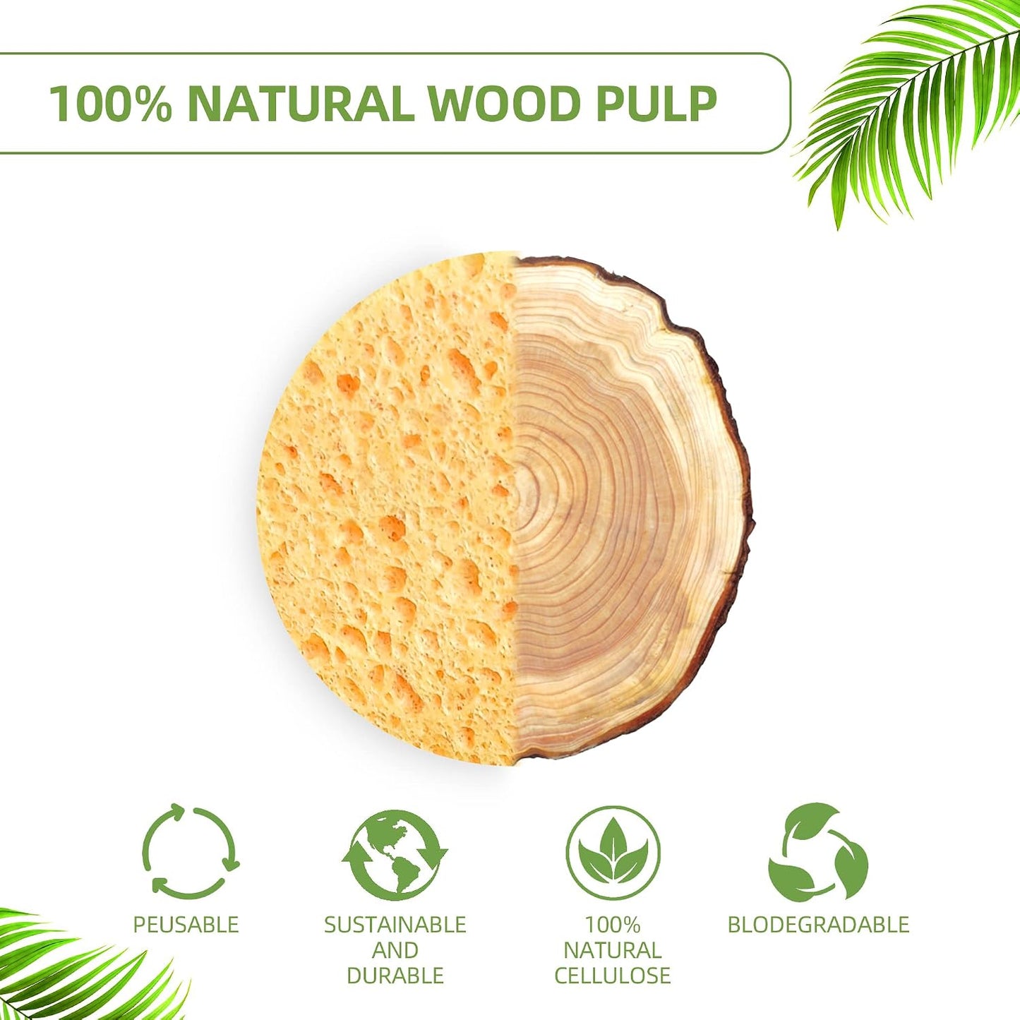 Compressed Facial Sponges - 100% Natural Cellulose Spa Sponges for Daily Cleansing | Makeup Removal & Exfoliation (60 Count, Yellow)