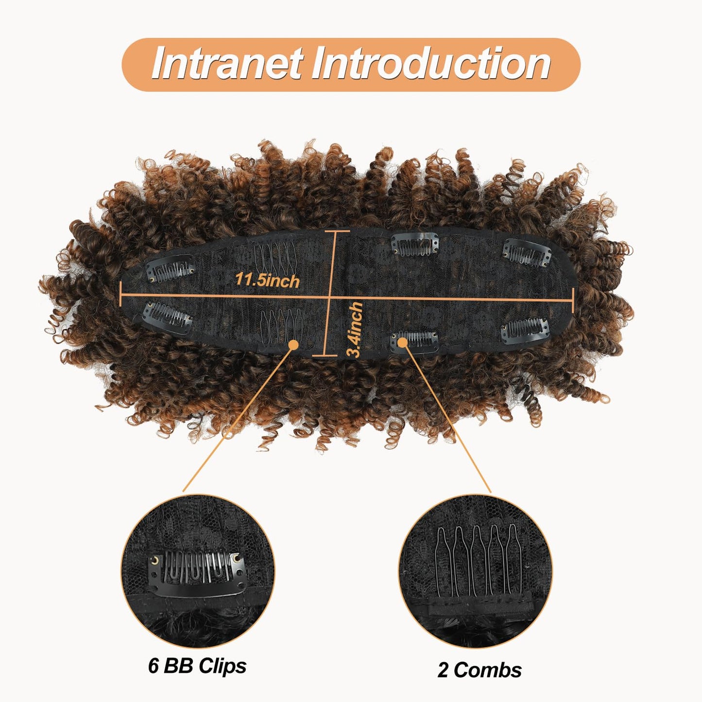 Kinky Curly Brown Mohawk Wig - Short Synthetic Ponytail Extension with Bangs | Fluffy Hair for Daily & Party Use 1B/30