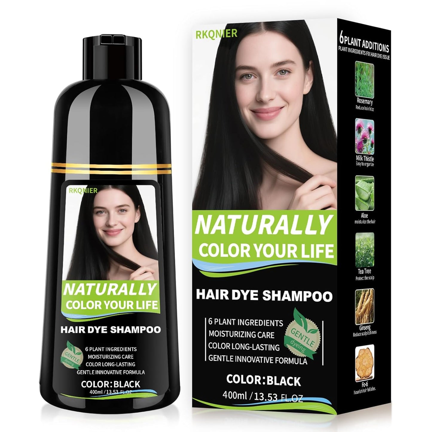 Black Hair Dye Shampoo - 10 Min Gray Coverage | 3-in-1 Semi-Permanent Color with Herbal Ingredients