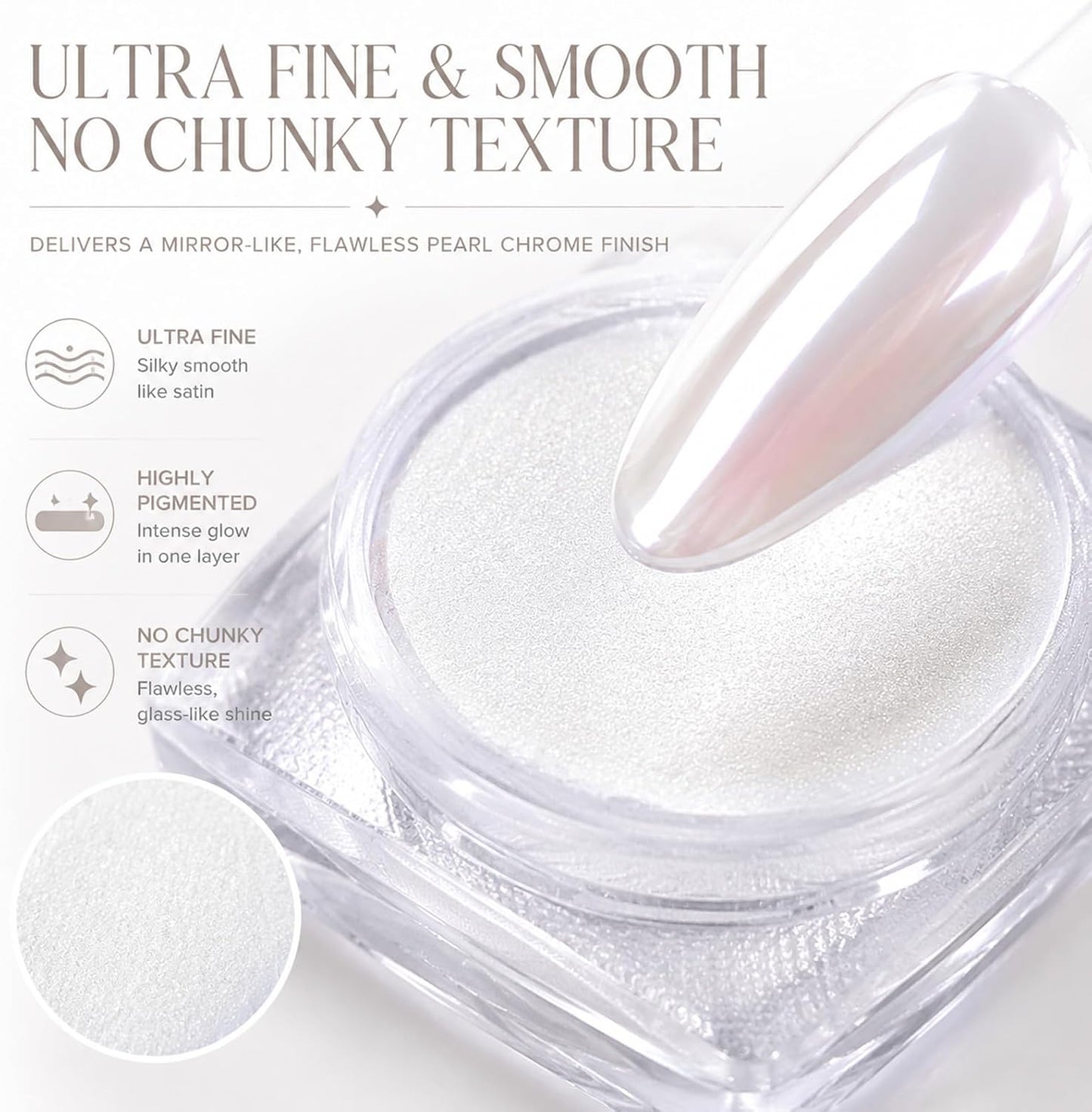 Pearl Chrome Nail Powder - Iridescent White Aurora Mirror Effect for Gel Nails | DIY Nail Art Pigment