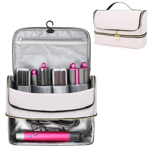 Double-Layer Travel Case for Dyson Airwrap, Shark Flexstyle Travel Carrying Case, Waterproof Portable Storage Bag for Dyson & Shark Hair Dryer/Styler/Airwrap/Attachments, Gift for Women (Pink)