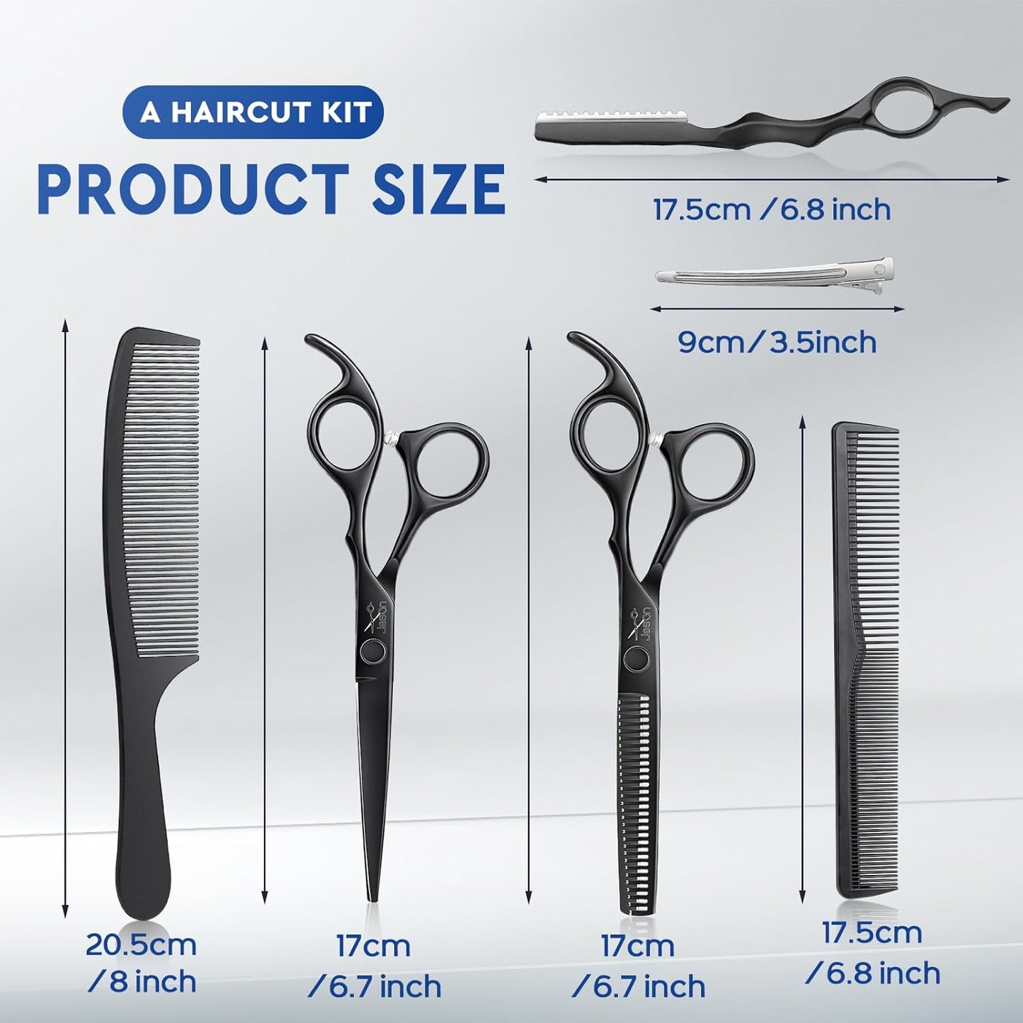 **Professional Hair Cutting Scissors Set - 10 PCS Kit with Thinning & Straight Shears | 6" Black for Home Salon & Barbers**
