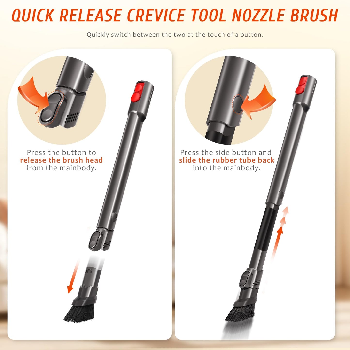 Flexible Crevice Tool Vacuum Attachments Compatible with Dyson V7 V8 V10 V11 V12 V15 Gen5 G5 Vacuum Cleaner 971433-01, Extendable Quick Release Slim Nozzle Brush for Hard-to-Reach Gaps