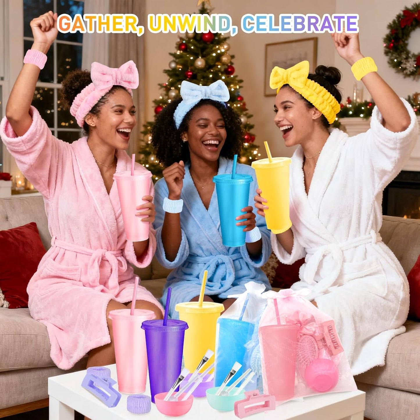 Spa Party Favors - 112 Pcs Face Mask Mixing Bowl Set, Glitter Cups, Headbands & More | Perfect for Birthday Sleepovers