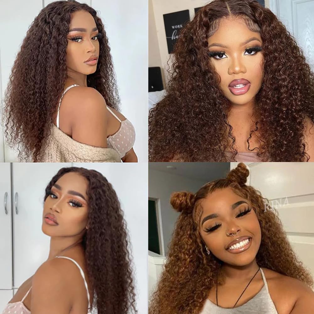 #4 Curly Wave Bundle Chocolate Brown Bundles Human Hair 24 26 28 Inch 150g Unprocessed Curly Wave Dark Brown Bundles Human Hair Extensions