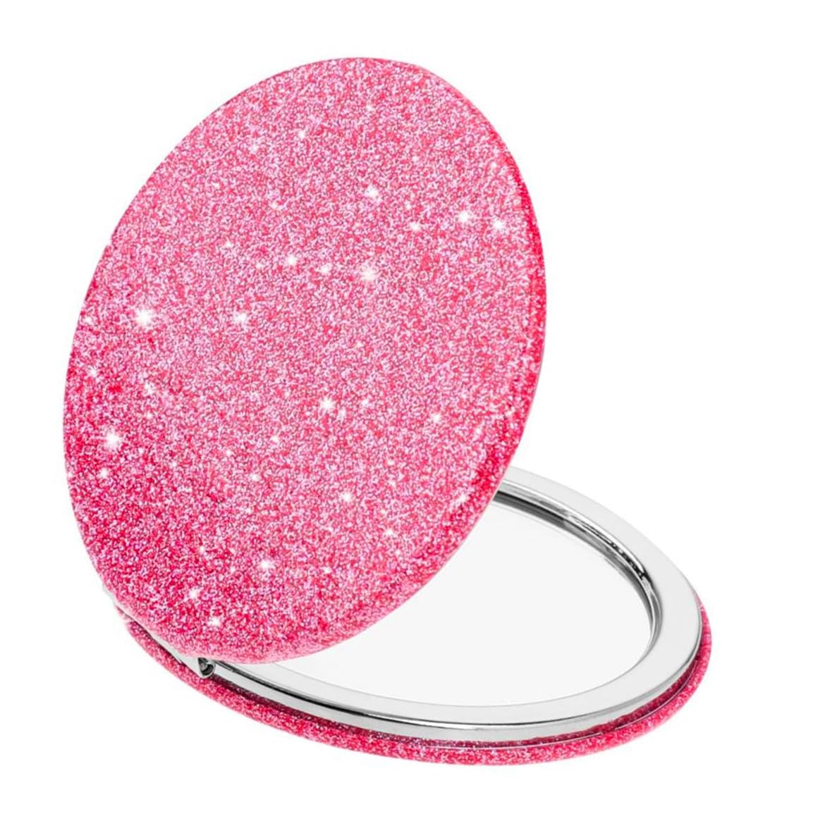 mpowtech Cute Pink Compact Mirror for Women,Small Magnifying Travel Mirror with Glitter,Portable 2 x 1x Magnification Folding Pocket Makeup Mirror Cosmetic Mirror for Gift Travel Essentials