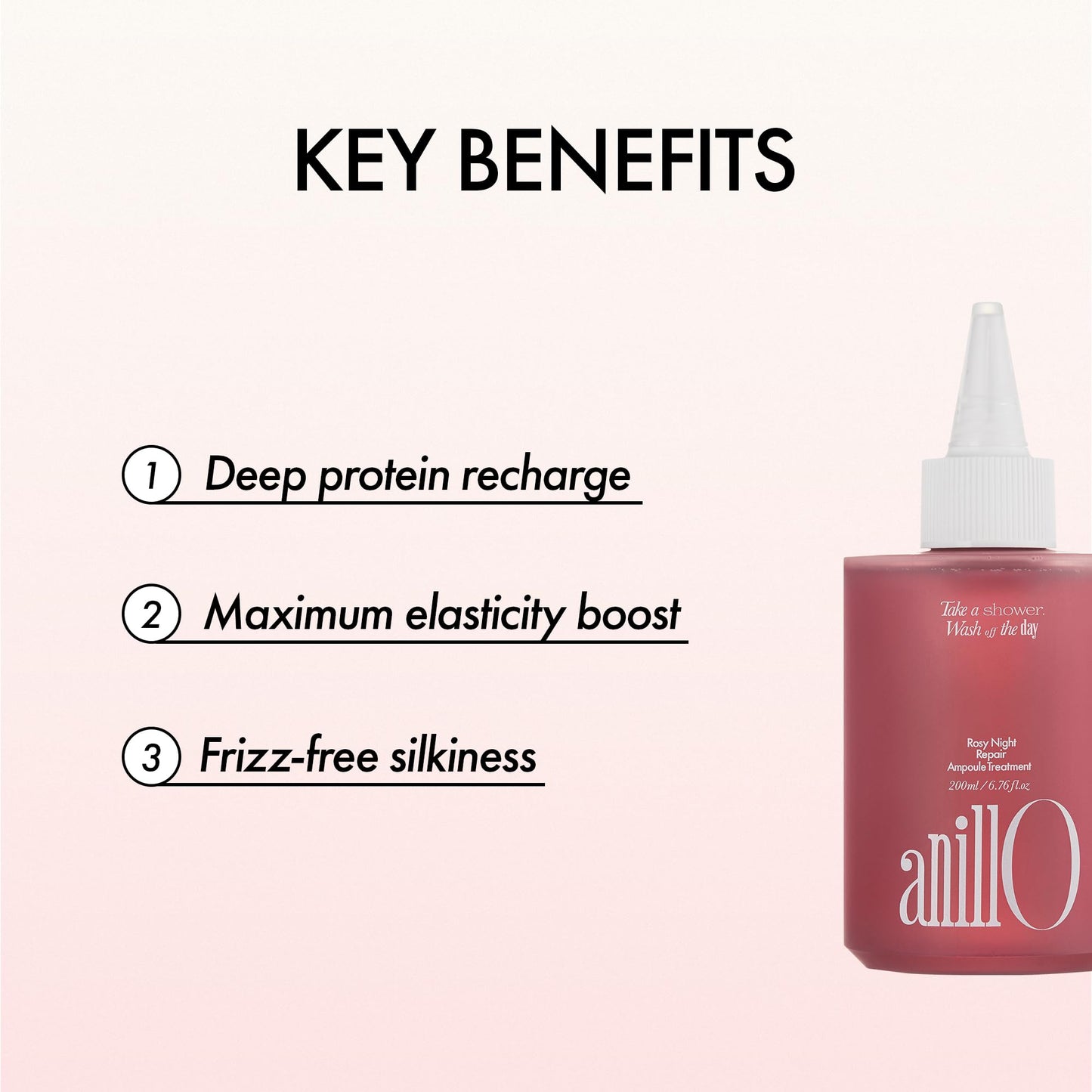 ANILLO Rosy Night Hair Ampoule Treatment for Damaged Hair – Water-to-Cream Repair Formula with Peptides & Amino Acids – Frizz Control, Color Safe, Silicone-Free, Floral Musk Scent – 6.76 fl oz