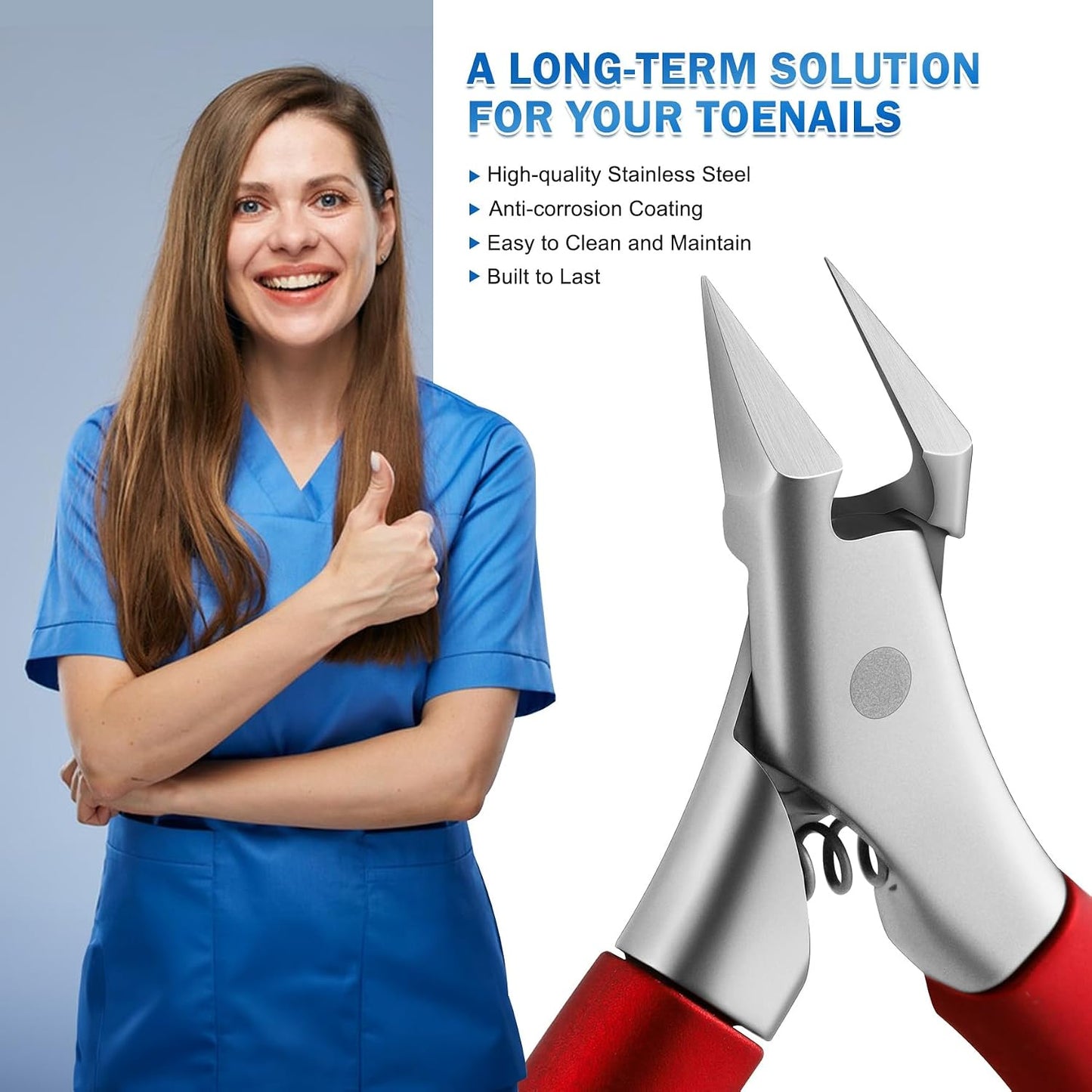 Toenail Clippers for Ingrown Toenail Prevention - Ergonomic Podiatrist Nail Scissors for Thick Nails | Red