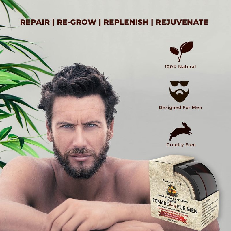 Sunny Isle JBCO 2-N-1 Hair & Beard Wash Formulated for Men 12oz with Beard Oil and Pomade 4oz Set