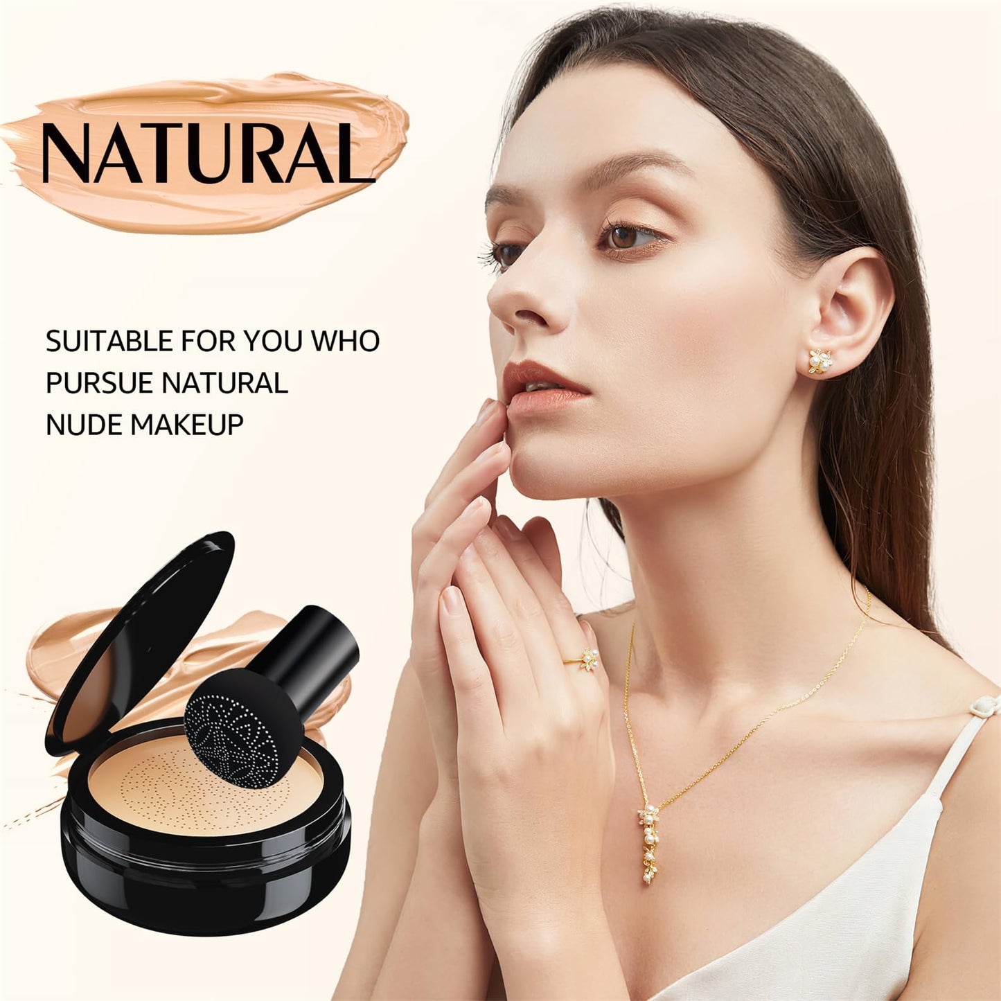 Mushroom Head Air Cushion CC Cream - Tattoo Cover up Makeup Waterproof for Mature Skin Moisturizing Concealer Brighten Long-Lasting, Gold Packaging (Natural, 3.21 Ounce (Pack of 1))