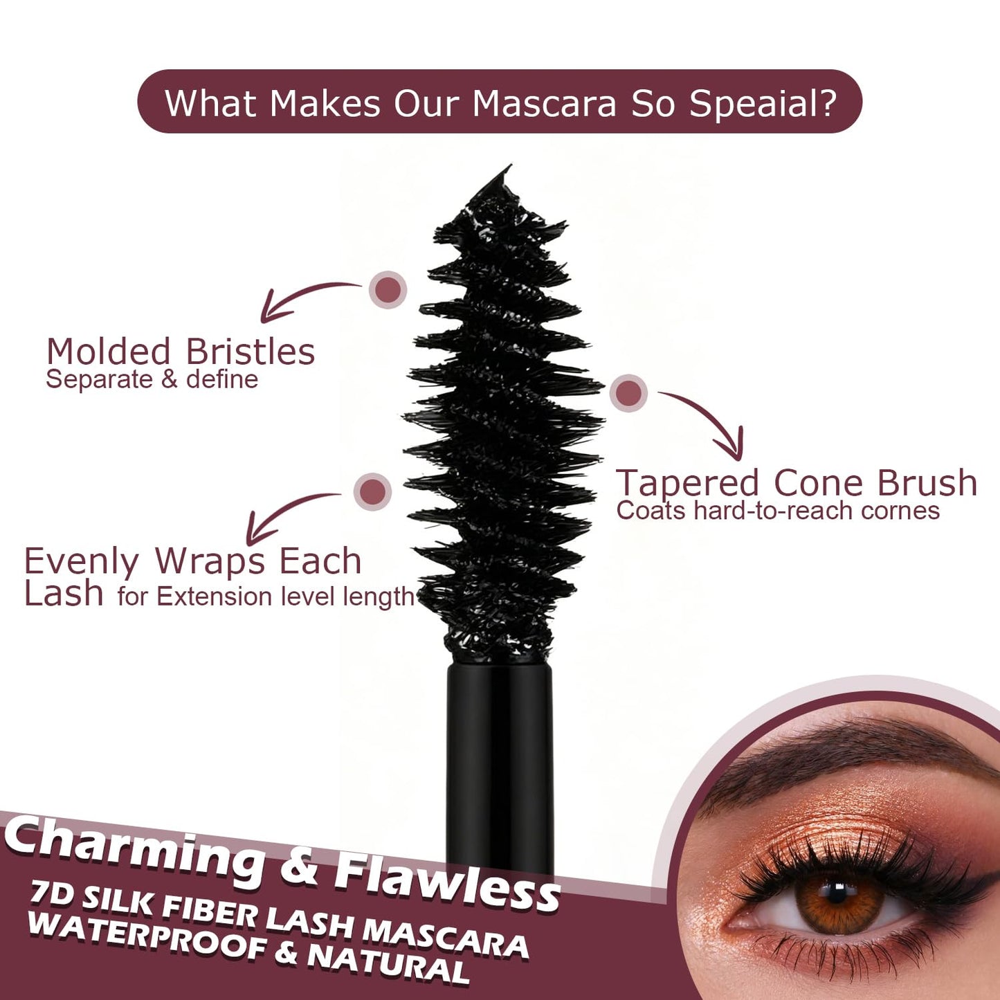 7D Waterproof Mascara, 2PCS Black Lengthening Thickening Softer Fuller Lashes Mascara, Long Lasting Natural Curling Lashes for Professional Eye Makeup, for Women and Girls