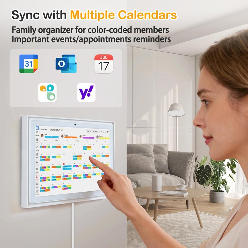 USIN 10.1" Smart Digital Calendar Wall Touch Screen, Wi-Fi Sync, Family Duty Chore Charts, Meal Planner, to Do List, Smart home organizer, No Subscription Fee, Built-in 5MP Camera for Video Calls, Interactive Electronic Digital Photo Frame, Desk stand & W