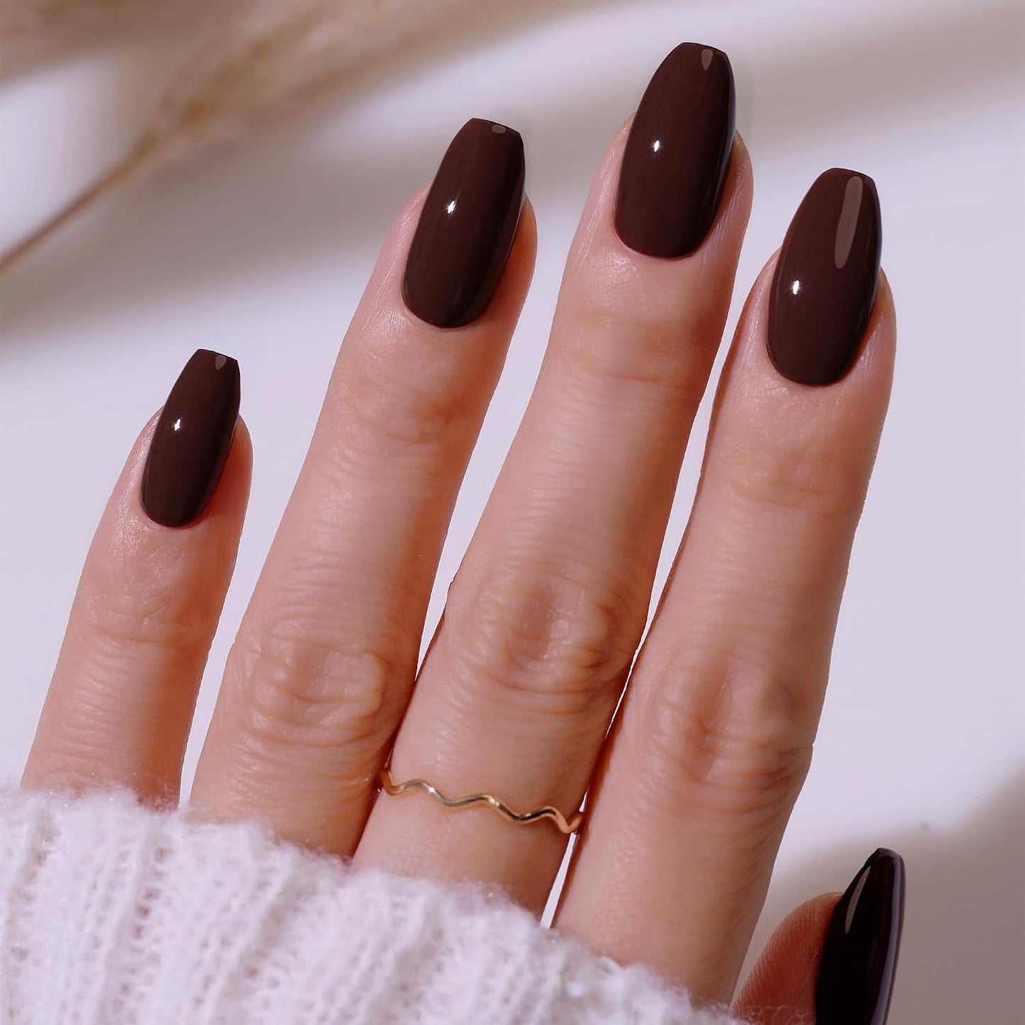Heyhae Semi Cured Gel Nail Strips - Easy Apply Brown Fall Design | 28 Strips, Prep Pads & Nail File Included