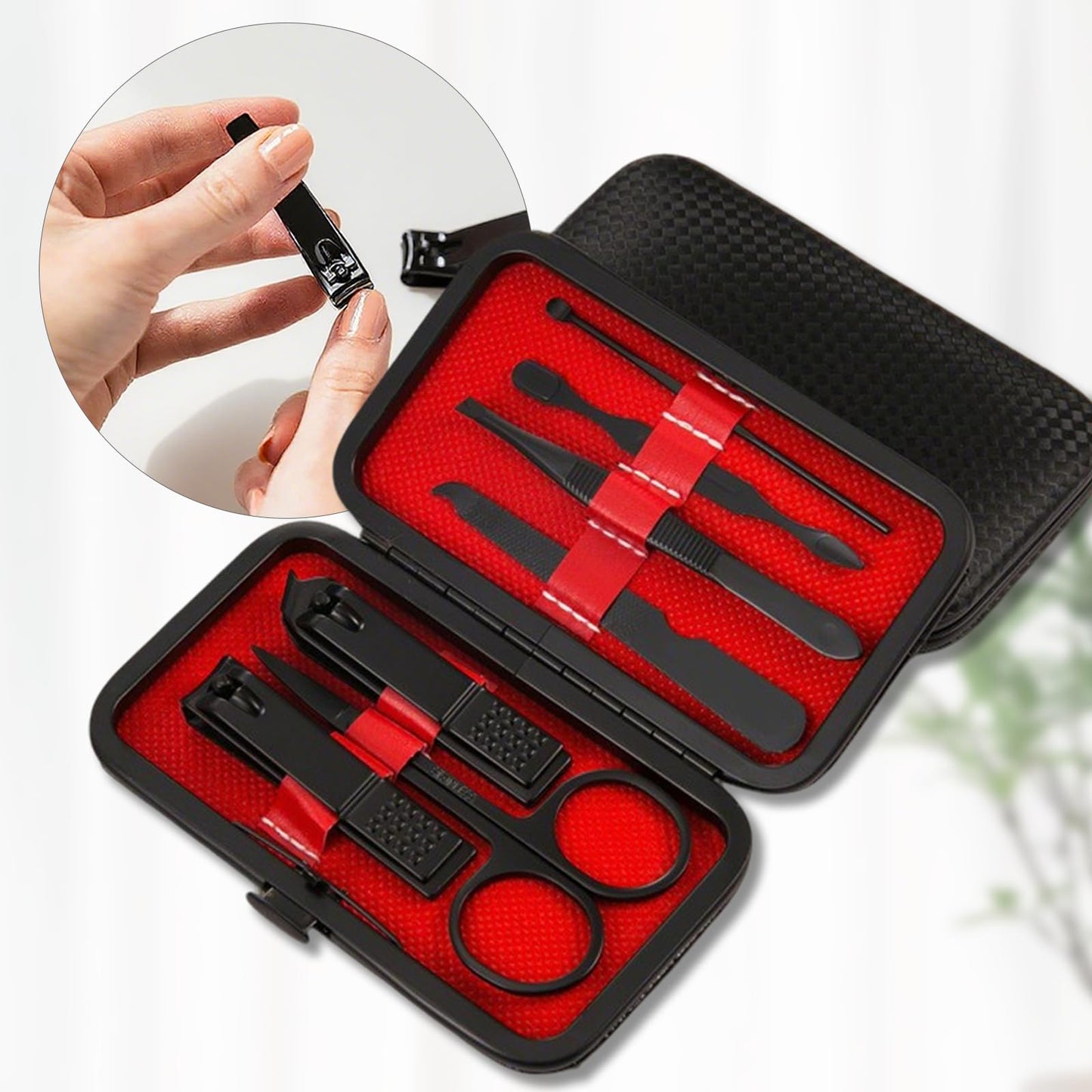 7-Piece Professional Tweezers Set, Stainless Steel Precision Tweezers for Eyebrows & Ingrown Hair with Eyebrow Razor, Scissor & Travel Bag