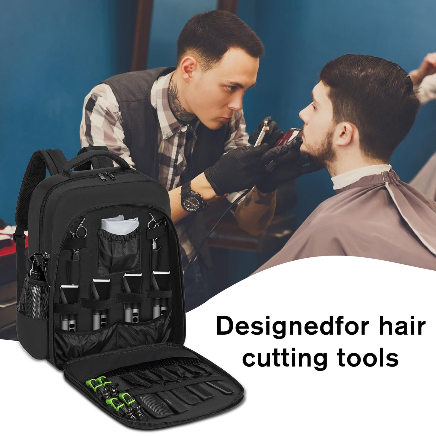 OUUTMEE Barber Supplies Bag, Portable Backpack Bags Organizer for Clippers and Supplies, Travel Hairstylist Clipper Case for Barber Hair Cutting Kits with USB Port