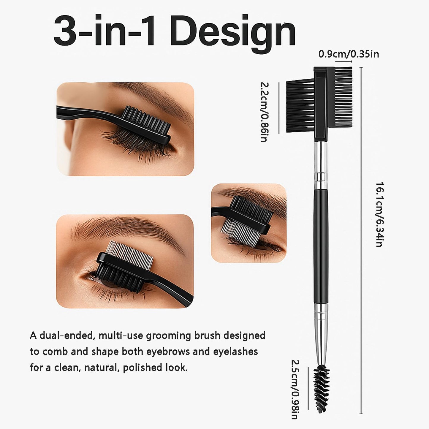 3 PCS Eye Makeup Tools Set, Eyebrow Brush and Comb with Spoolie, Eyelash Separator Tool, Angled Detail Brush for Mascara Grooming
