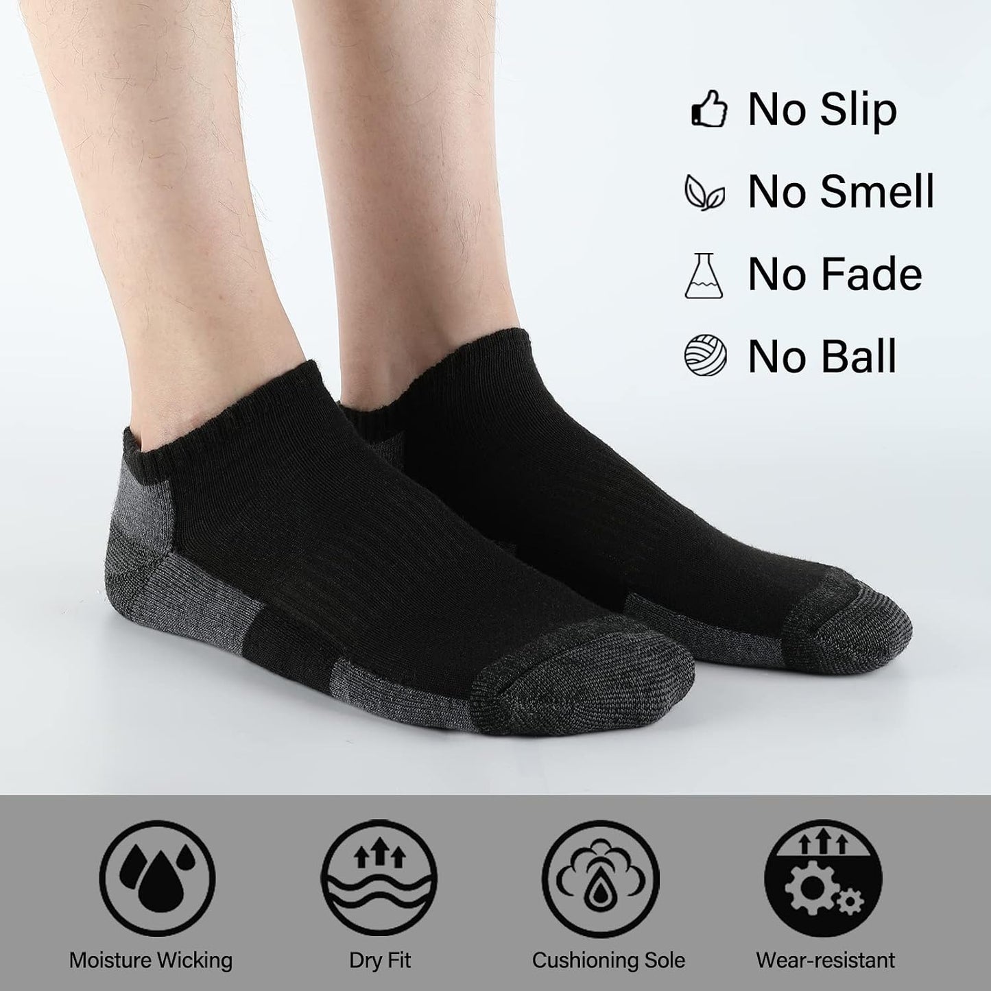 Men's Cushioned Ankle Socks - 12 Pack Low Cut Breathable Casual Socks | Fits Shoe Size 6-11