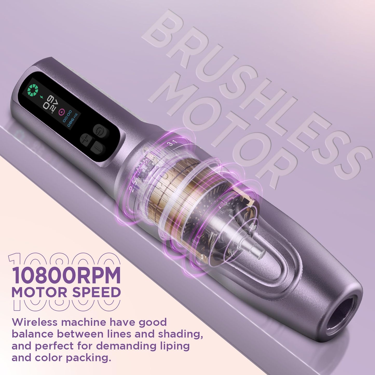 POPUPMU Wireless Tattoo Pen Machine 2.0-3.5mm 6 Adjustable Strokes Brushless Motor Rotary Tattoo Machine 1600mAh with OLED Screen 180g for Tattoo Artist Eyebrows Hair Tattoo Scalp Black(DIVA)