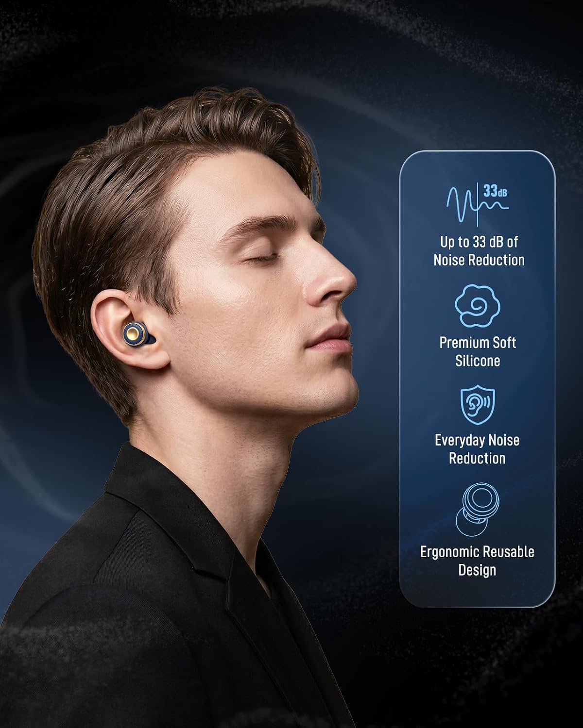 Reusable Earplugs for Noise Reduction - Silicone Ear Plugs with 33dB Protection | 4 Sizes & Portable Case for Travel, Work, Study
