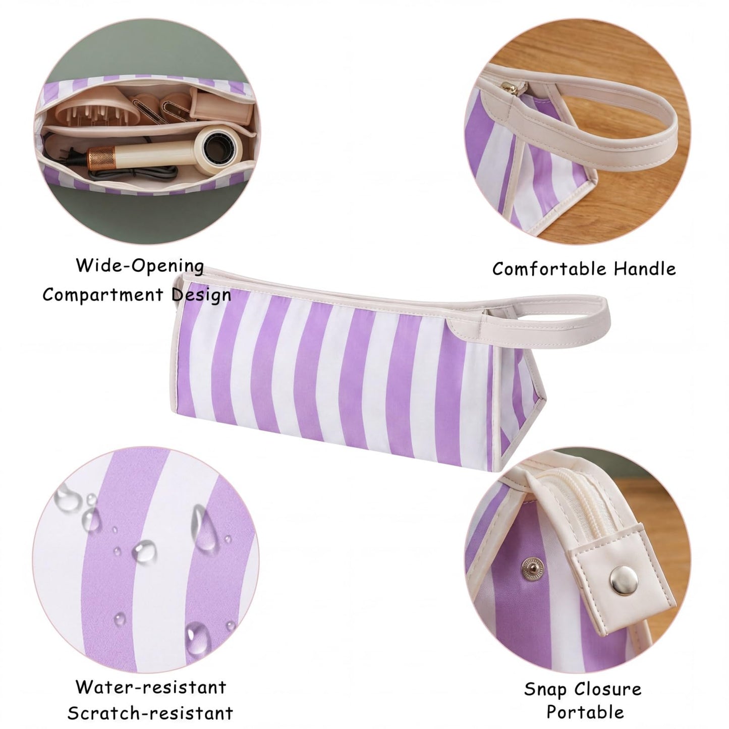 RSRSLEII Striped Hair Tools Travel Bag,Waterproof Hair Styling Accessories Storage Case for Hair Dryer，Flat Irons,Straightener,Curling Iron,Hot Hair Tool Organizer with Dividers（04Purple）