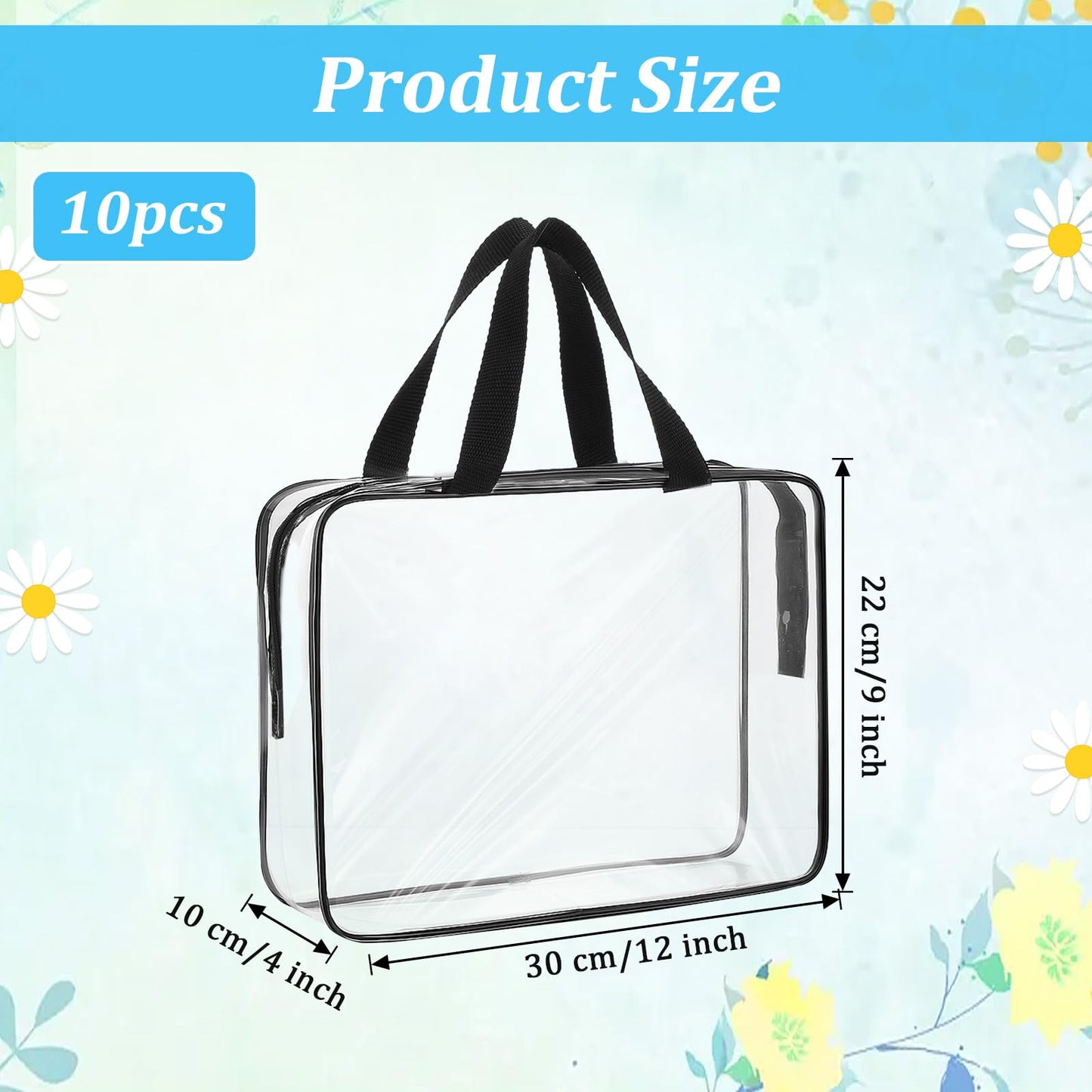 Molain 10 Pack Large Clear Makeup Bags with Zipper Handle, 12x9x4 Inch PVC Toiletry Travel Bag Waterproof Cosmetic Tote Pouch Transparent Storage Organizer for Women Men
