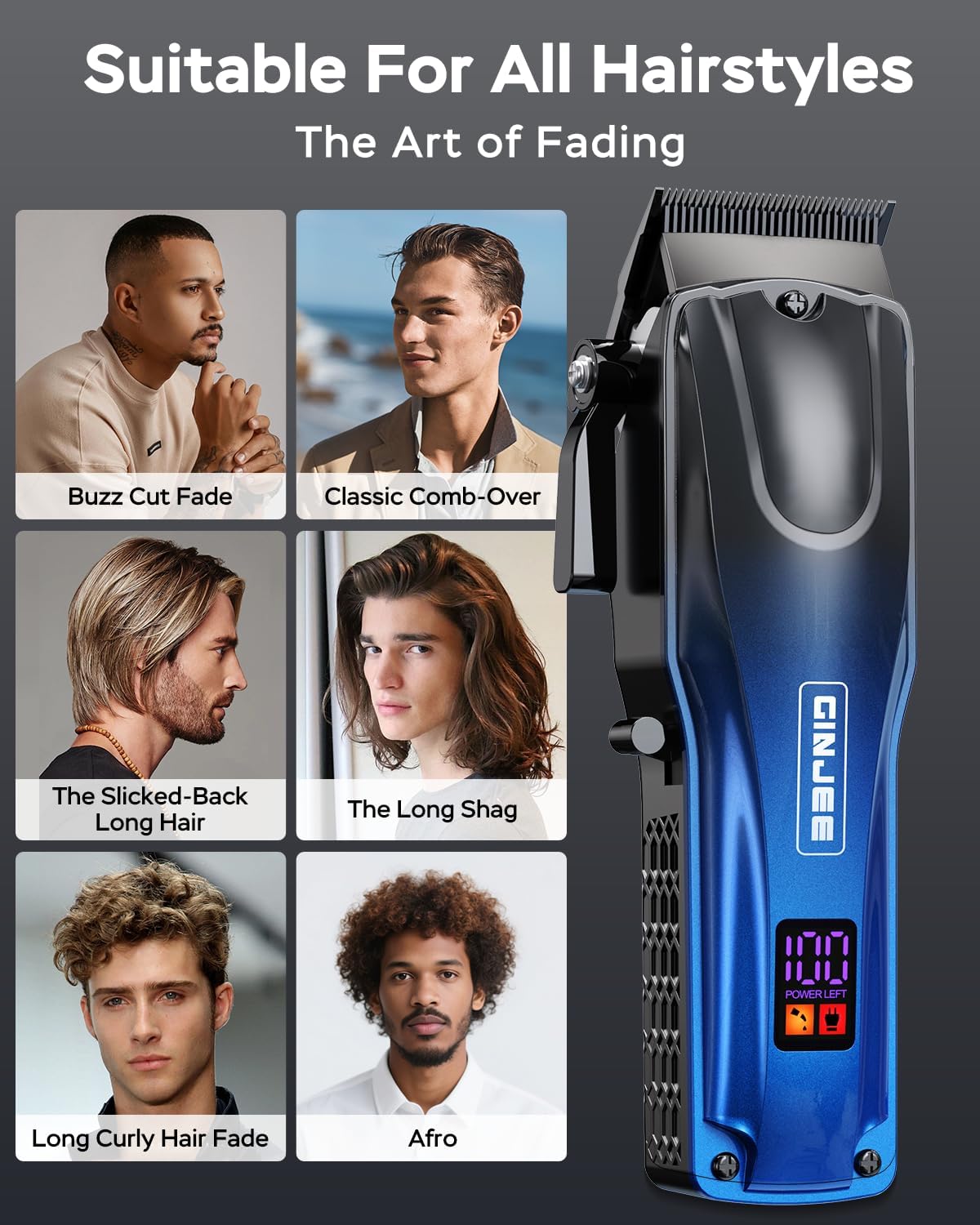 Professional Hair Clippers for Men - Cordless & Corded Rechargeable Barber Clipper Set with Fade Lever | Grooming Kit with Guide Combs & Travel Case