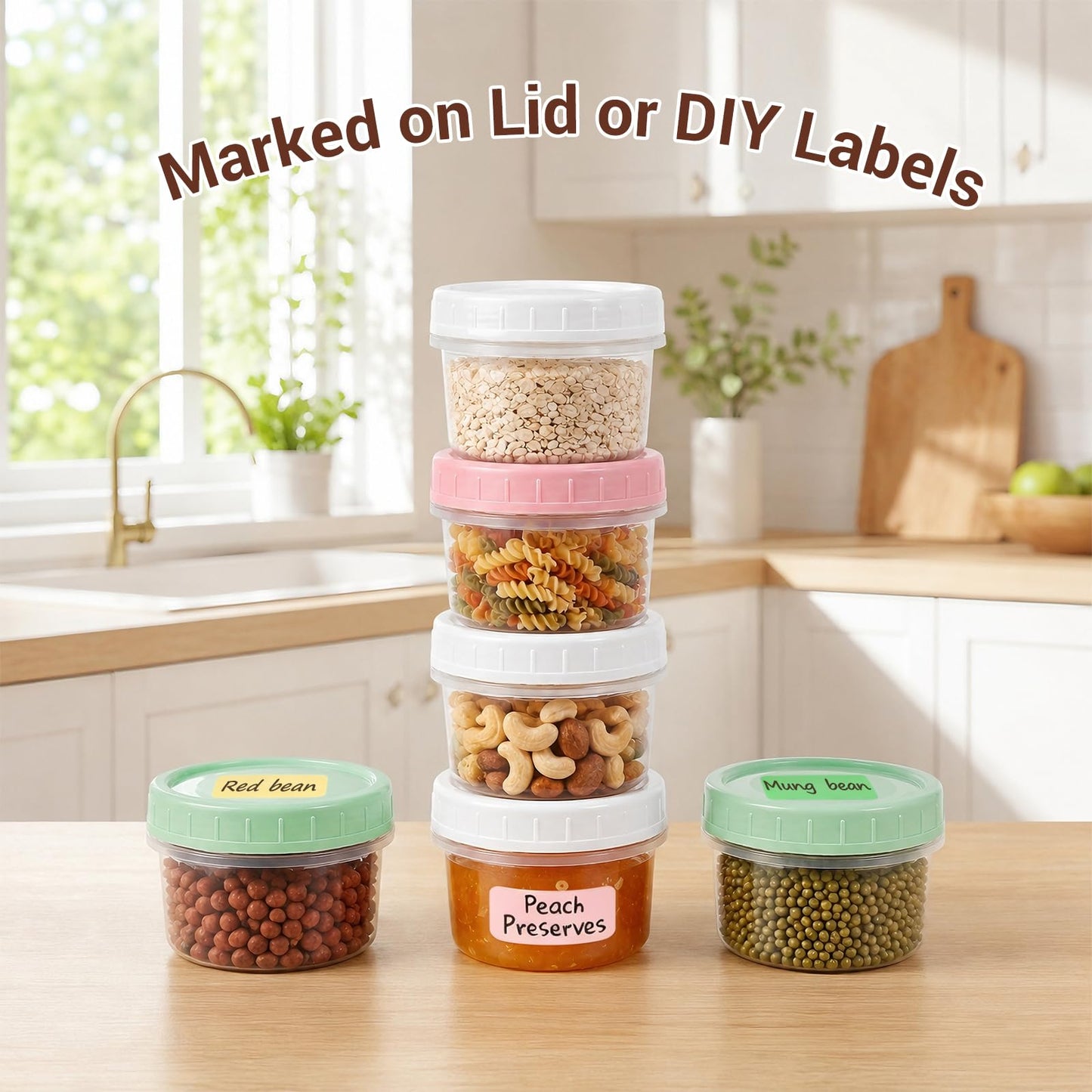 METAPACK 9 Pack 4 oz Food Storage Containers with Twist Lids, BPA-Free Plastic Portion Cups with Labels, Reusable Snack Containers for Sauces, Dips, Meal Prep, Microwave Dishwasher Freezer Safe