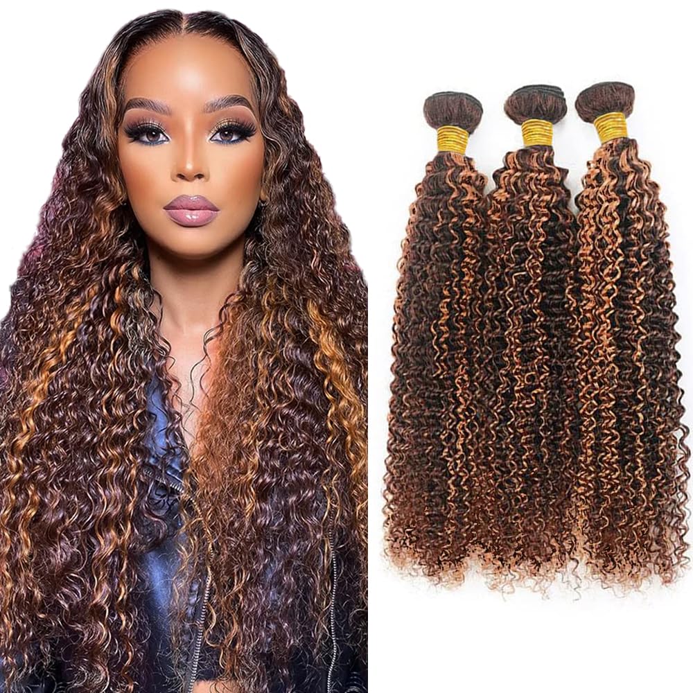 300g P430 Human Hair Bundles Highlight Kinky Curly Bundle 4/30 Kinky Curly 3 Bundles 24 26 28 Brazilian Unprocessed Virgin Hair Extensions