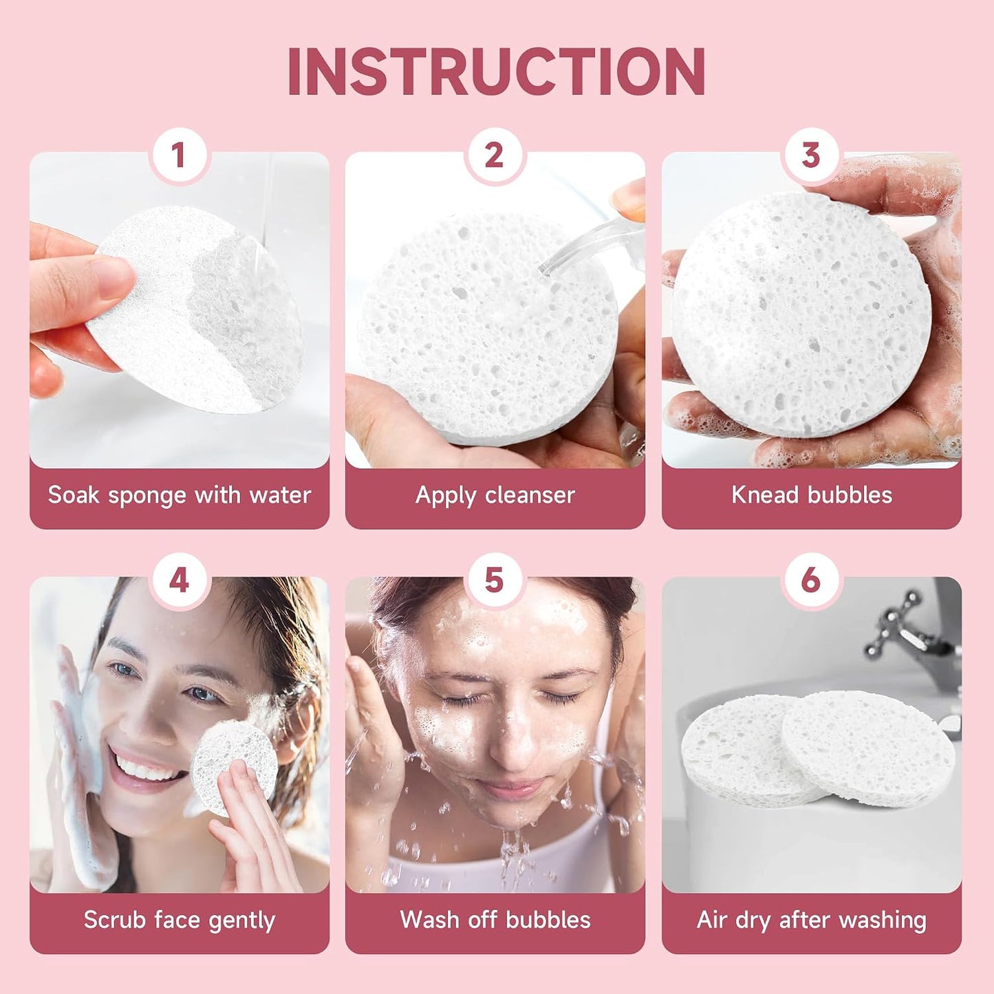 Compressed Facial Sponges - 100% Natural Cellulose Eco-Friendly Makeup Sponges for Gentle Cleansing & Exfoliating | 100 Count, Round White