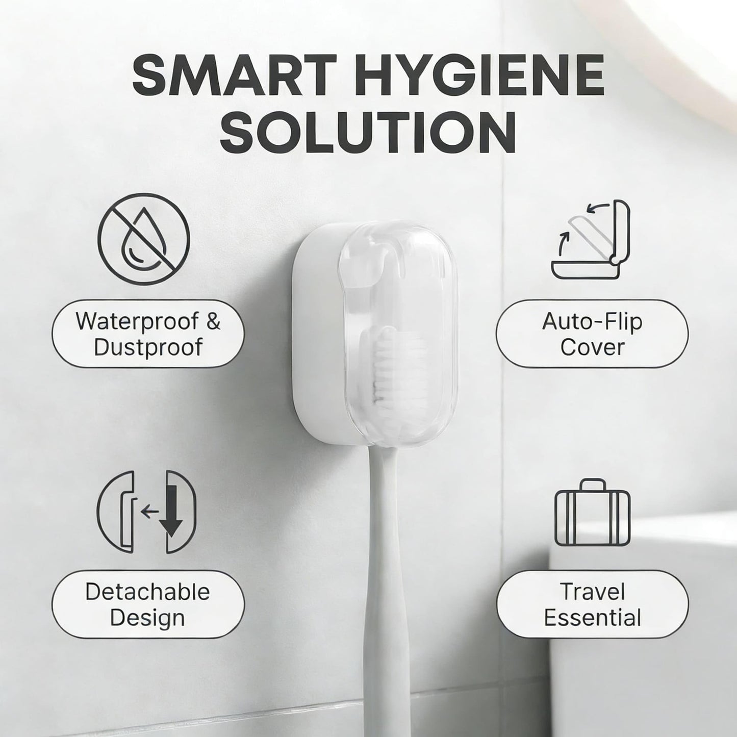 Zyfhaiz 3 PCS Wall Mounted Toothbrush Holders for Bathrooms, Electric Toothbrush Holder with Cover, Dustproof Suction Cup Shower Holder, Single Storage Case for Family & Travel (White 3pcs)