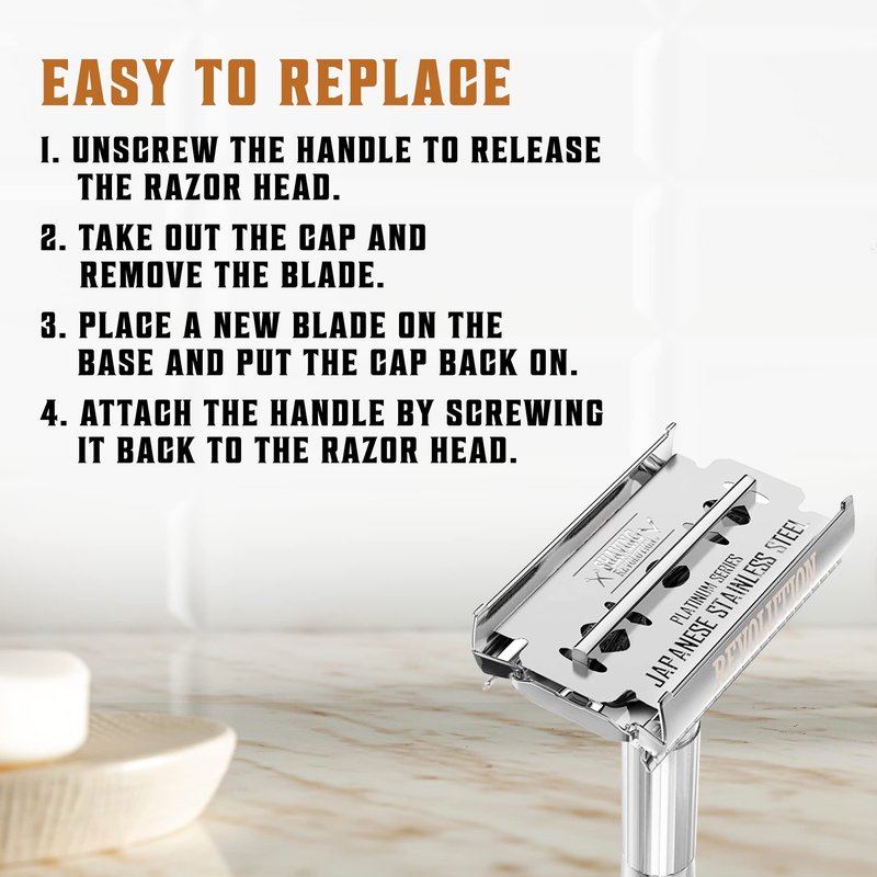 SHAVING REVOLUTION Double Edge Razor Blades - Men's Safety for Shaving Platinum Japanese Stainless Steel a Smooth, Precise and Clean Shave - 50 Count