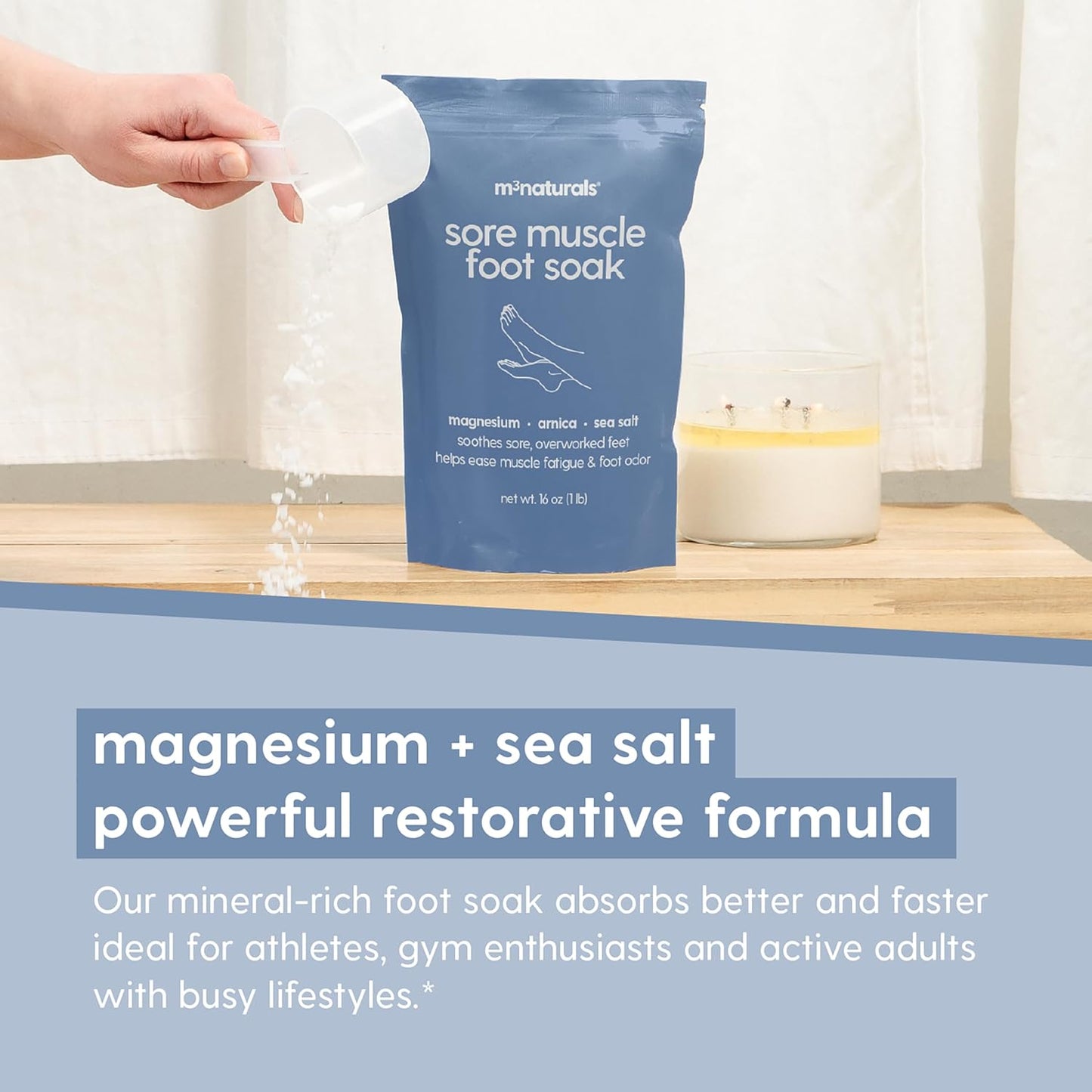 Sore Muscle Foot Soak - Relaxing Magnesium Sea Salt Bath for Tired Feet | 16 oz with Arnica, Eucalyptus & Peppermint