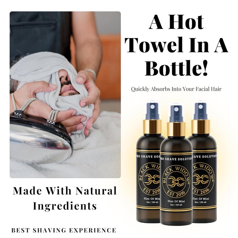 Black Widow Pro Shave Solution - No-Mess Shaving Spray Lotion for Men & Women | Hydrating, Mint-Infused Formula to Reduce Razor Burn