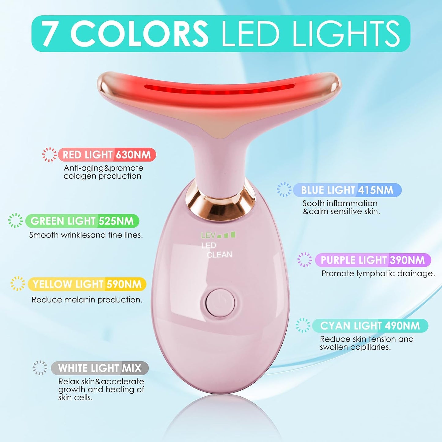 Red Light Therapy Facial Massager - 7 Color Sculpting Wand for Face & Neck | Perfect Gift for Women, Moms & Friends (Rose Gold)