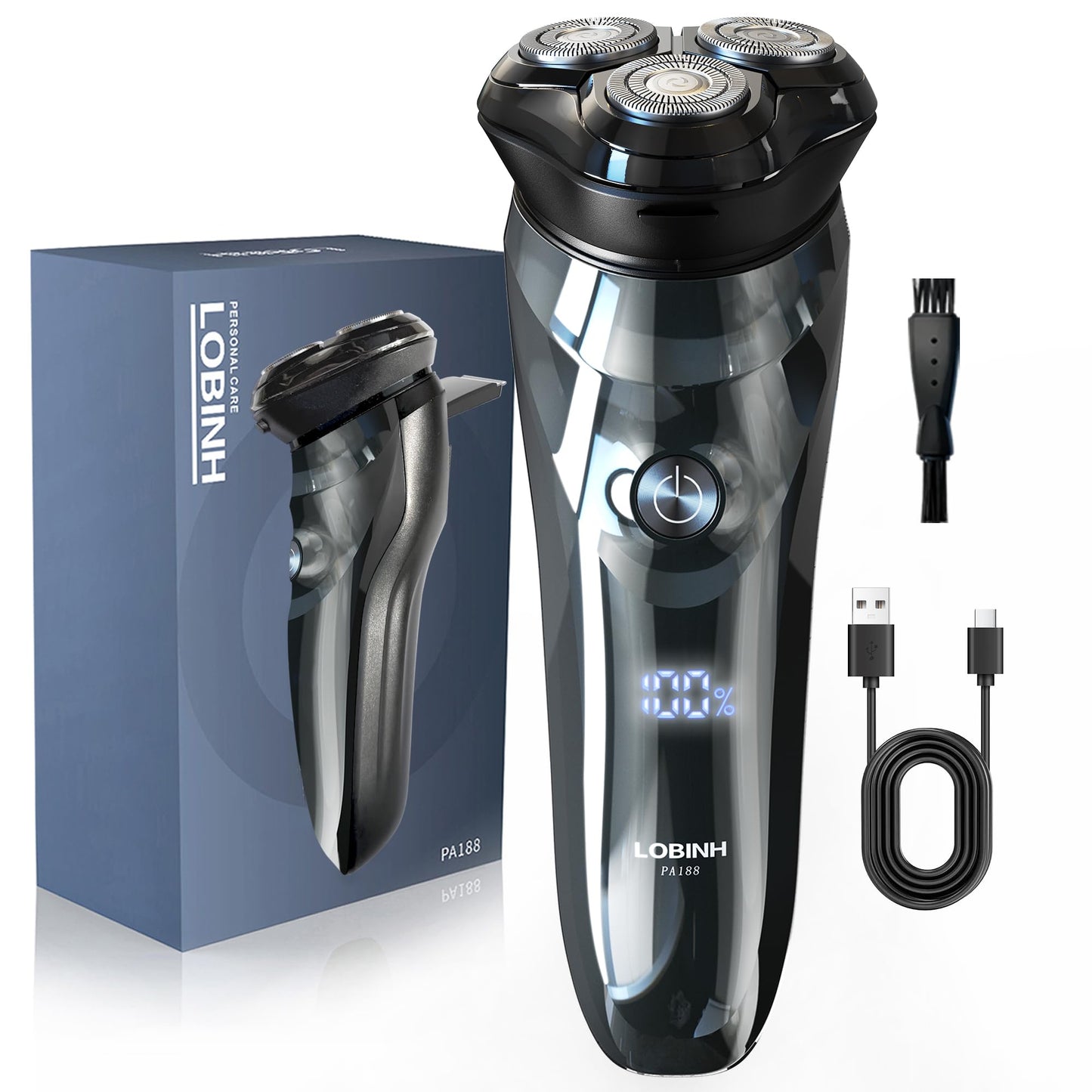 LOBINH Electric Shaver for Men, 100% Washable Rechargeable Waterproof Electric Razor Wet & Dry Shaving with Pop-up Trimmer, 1 Hour Fast Charging, 4D Floating Head, LCD Power Indicator