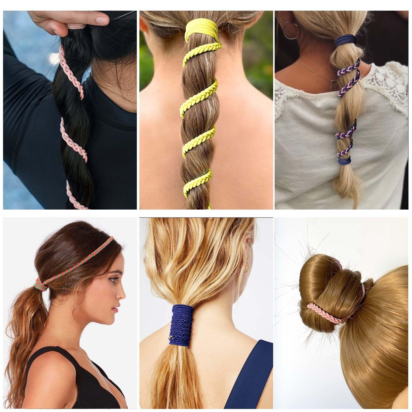 Hair Ties for Sports, Elastic Hair tie 25 inch Longhairs Ponytail Holders, Colorful Braided Pony Tail Wrap for Wind and Water 3 Packs C