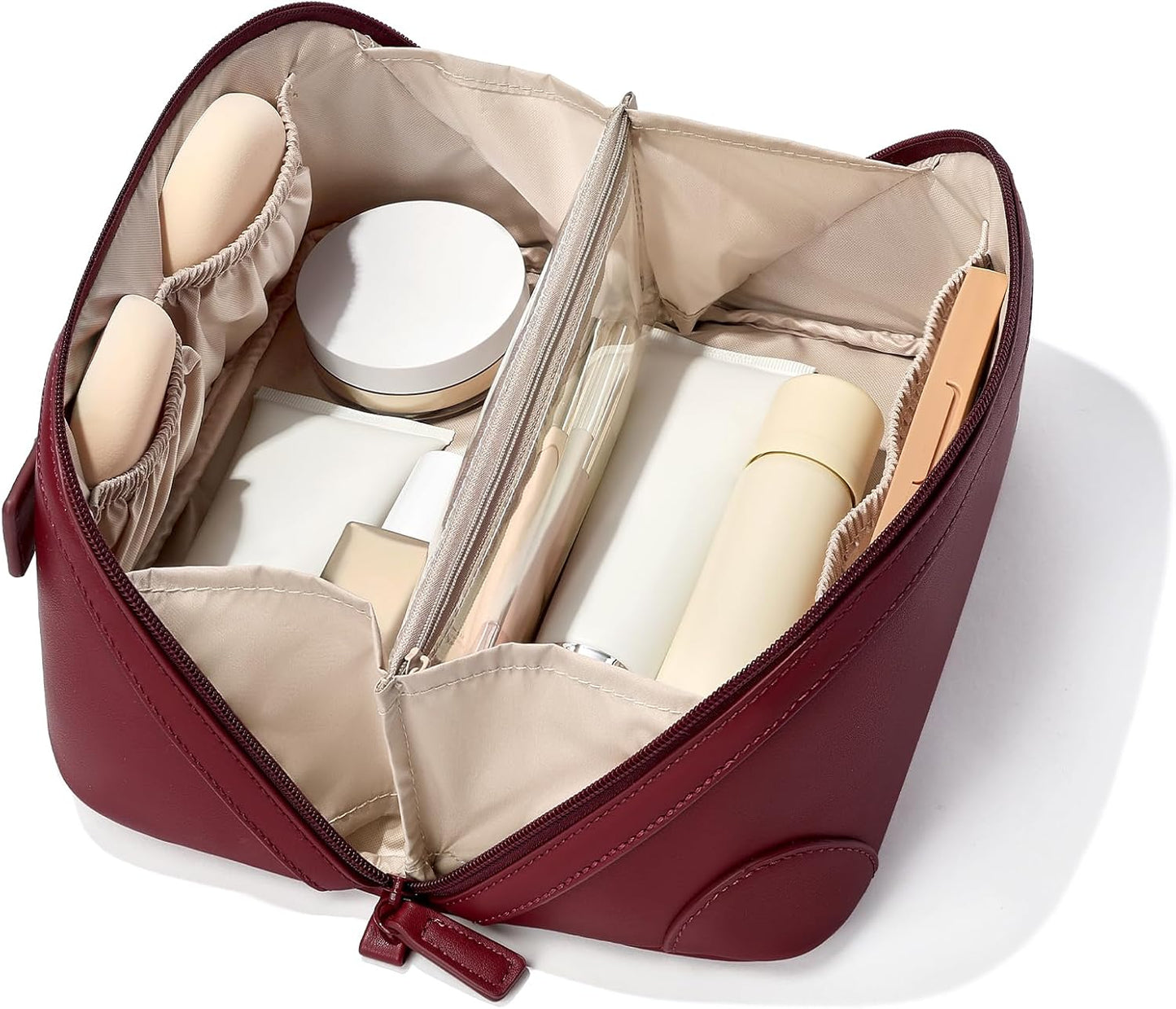 Travel Makeup Bag for Women - Large Capacity Waterproof PU Leather Cosmetic Organizer | Ideal for Business Trips & Daily Use