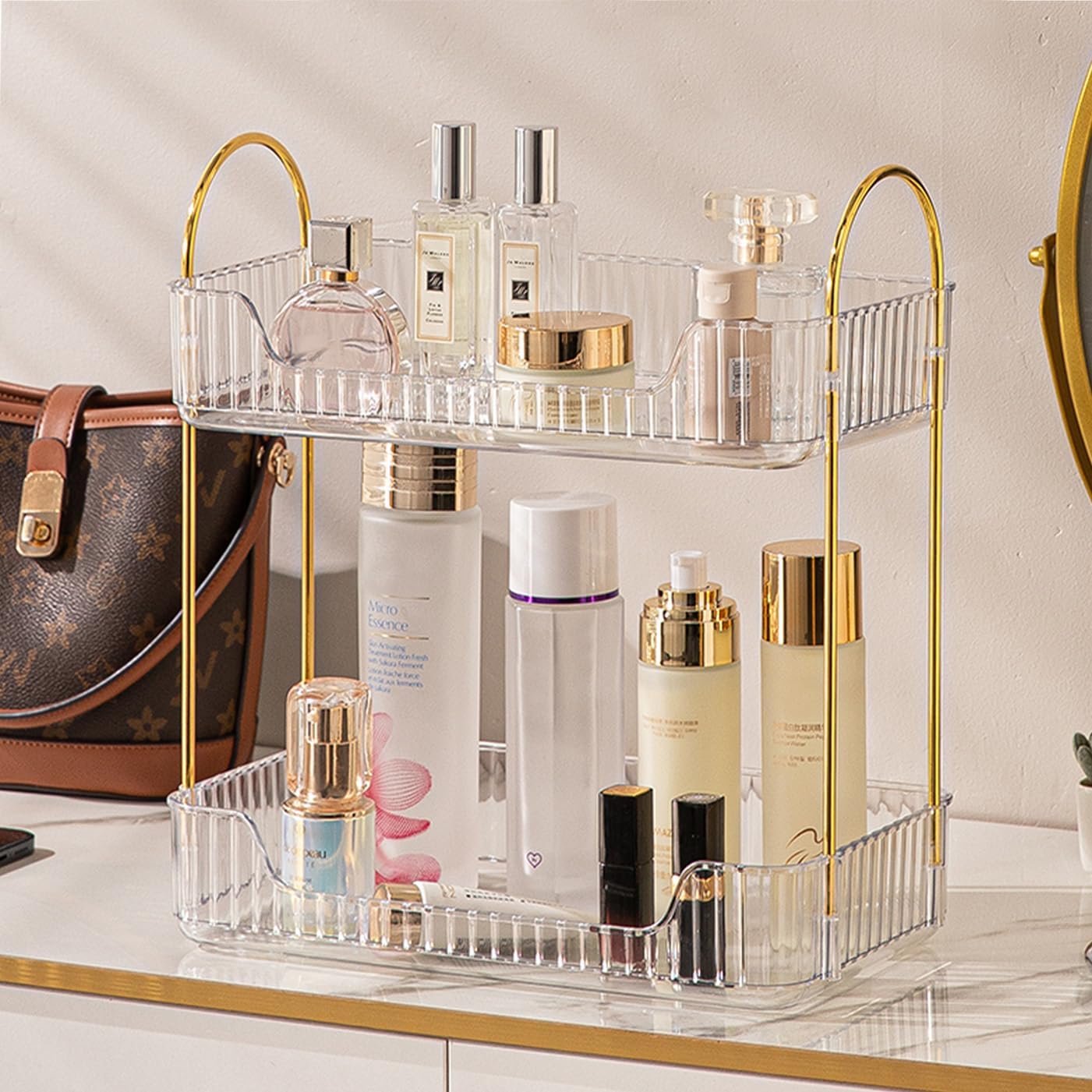Aveniee Bathroom Counter Organizer - 3 Tier Perfume & Skincare Storage Shelf | Clear Vanity Makeup Tray