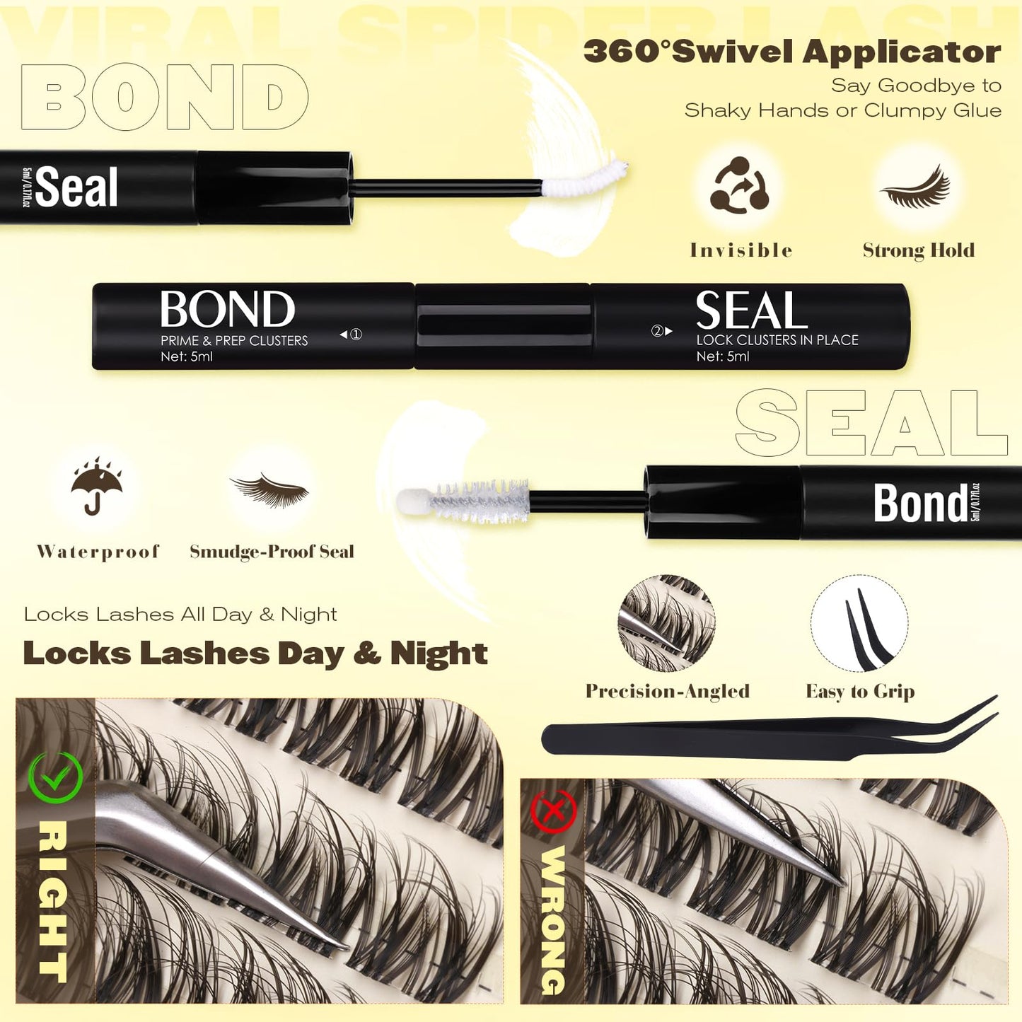 Spider Lash Clusters Kit Natural Fluffy Eyelash Clusters Kit Spider Breeze Cluster Eyelash Extensions 10-16MM D Curly Wispy Individual Lashes with Invisible Band for DIY Lash Beginners