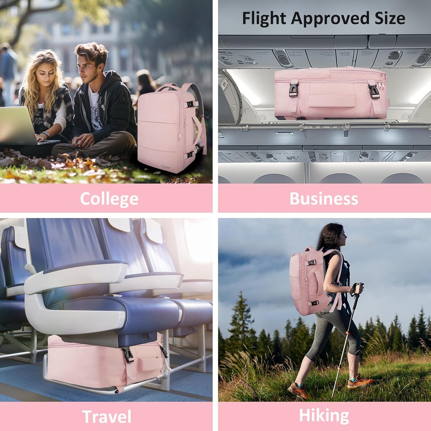 Travel Backpack for Women - TSA-Approved 15.6" Laptop Bag with Water Bottle Pocket & Shoe Pouch | Pink Casual Daypack for Business & Hiking