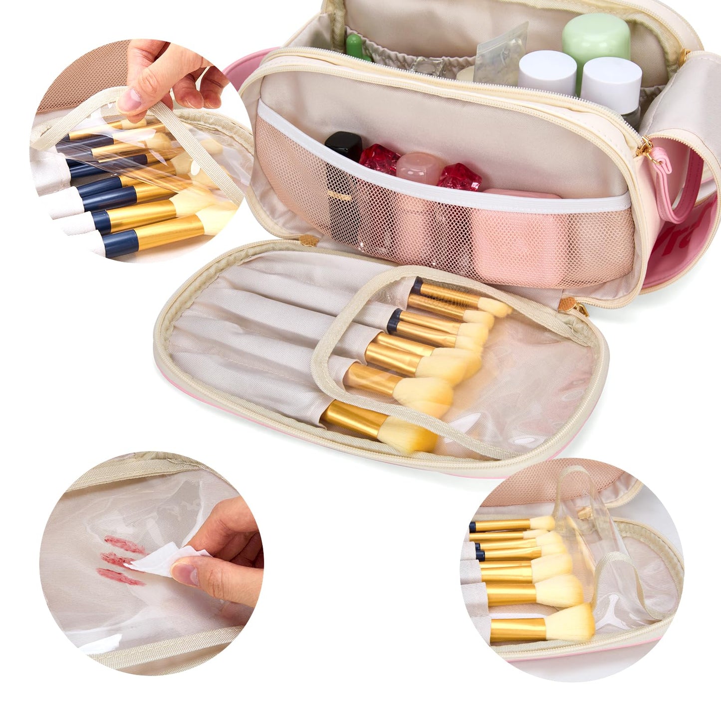 Montana West X Wrangler Large Makeup Bag Travel Toiletry Bag Portable Cosmetic Bag Make Up Organizer with Divider and Handle for Women WG393-9002BG-PK