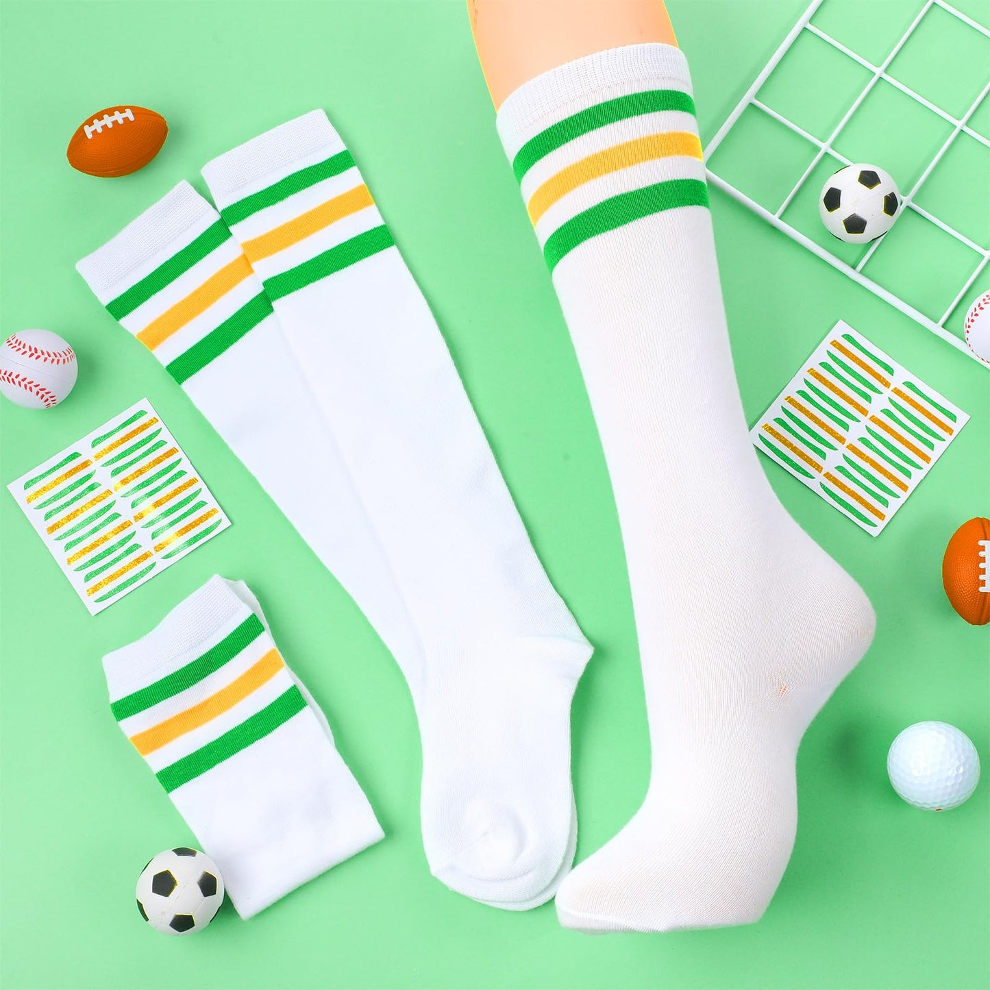 Panitay 2/12/16/24 Pairs Softball Soccer Socks Glitter Eye Black Stickers Team Spirit Accessories for Youth Women Sport Wear(12 Pcs,Green, White, Yellow)