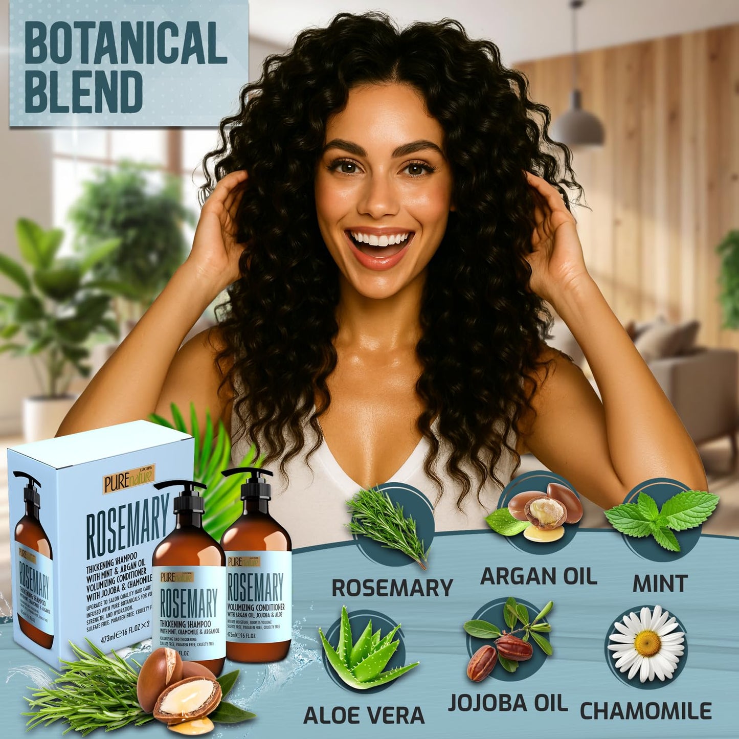 Rosemary Shampoo and Conditioner Set - Sulfate-Free Volumizing Formula for Thinning Hair | 16 Fl Oz (Set of 2)
