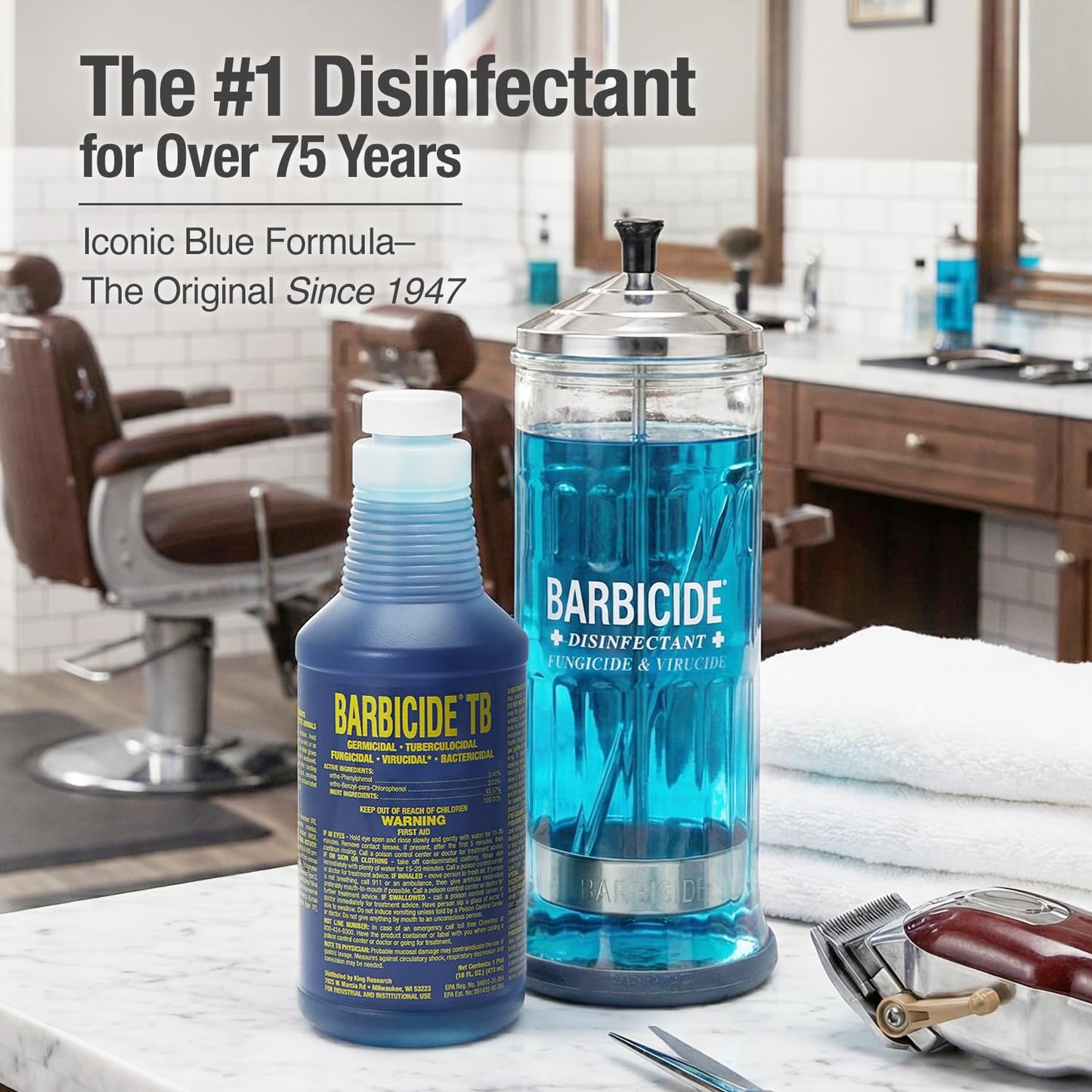 BARBICIDE Tuberculocidal Disinfectant Concentrate – 16 oz Pint | Hospital-Grade, TB, Virucidal & Bactericidal Cleaner | Professional Strength for Salons, Spas, Barbershops & Home | Anti-Rust Formula
