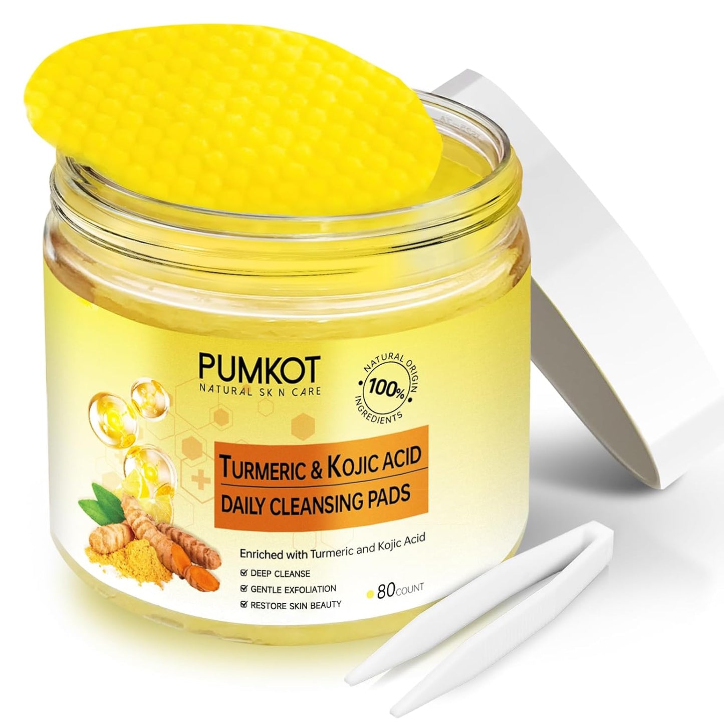 Turmeric Kojic Acid Cleansing Pads - Exfoliating Face Scrub Pads | 60 Count
