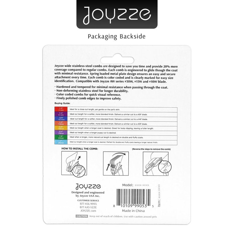 JOYZZE A Series Wide Metal Comb for Smooth Coat, Professional Dog Grooming Blades, Durable and Precise, Compatible with A Series Clippers